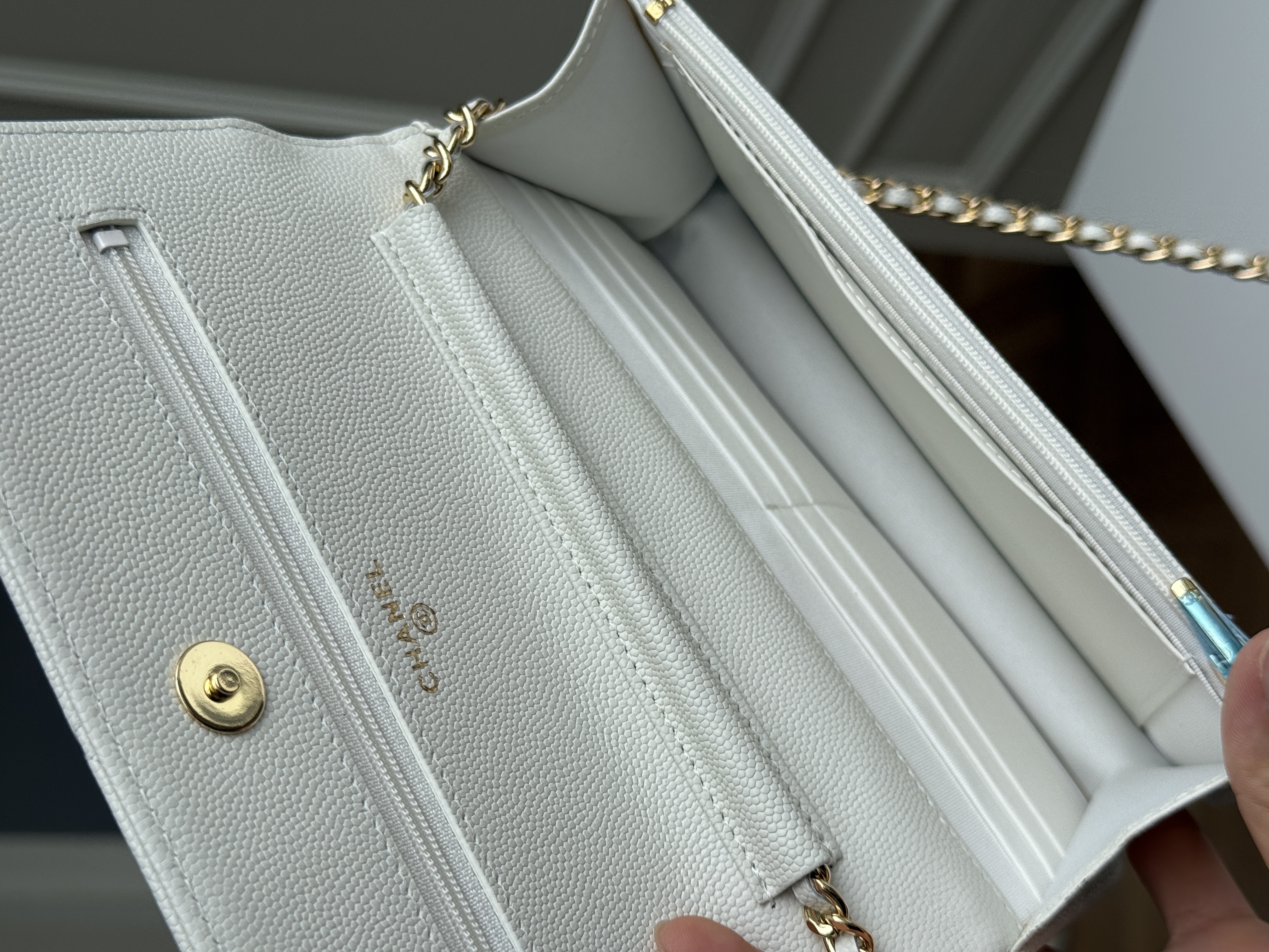 Chanel White Caviar Leather Wallet On Chain Crossbody Bag