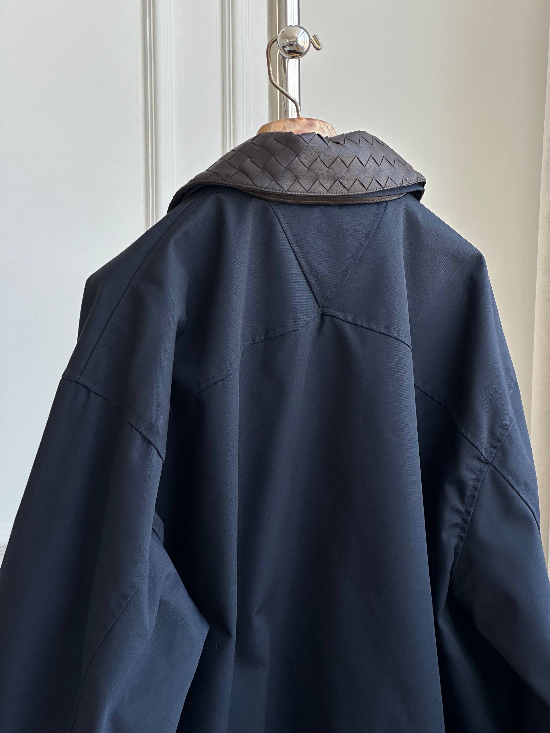 Bottega Veneta Cotton Twill Bomber Jacket with Intrecciato Leather Collar