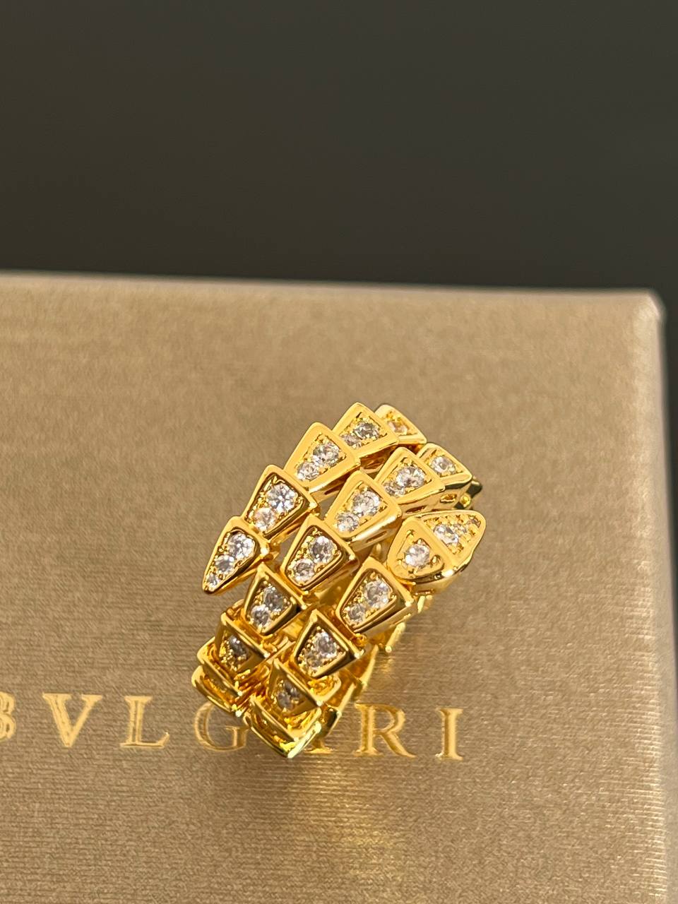 BVLGARI Serpenti Viper Yellow Gold Full Pave Diamond Snake Ring
