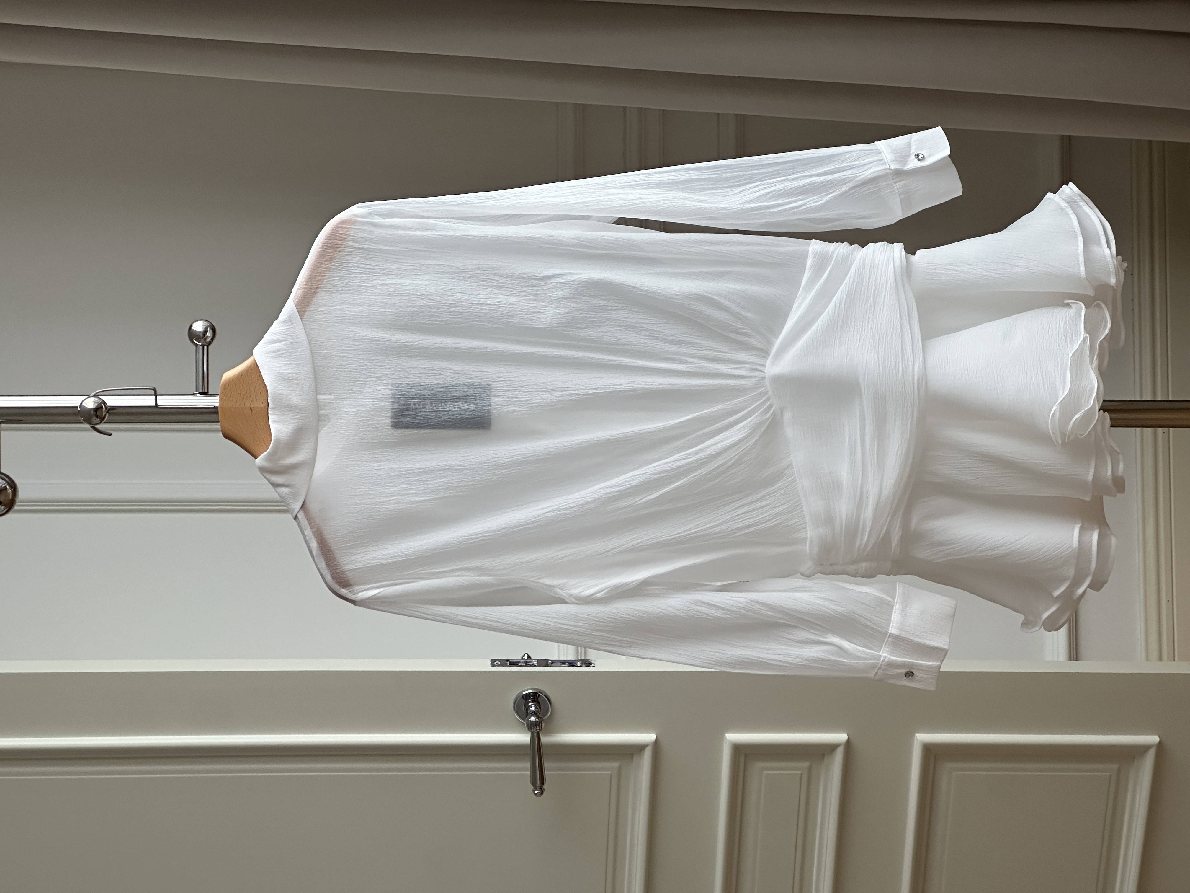 White Crinkled Texture Big Point Collar Waist Tie Ruffle Hem Shirt Mini Dress