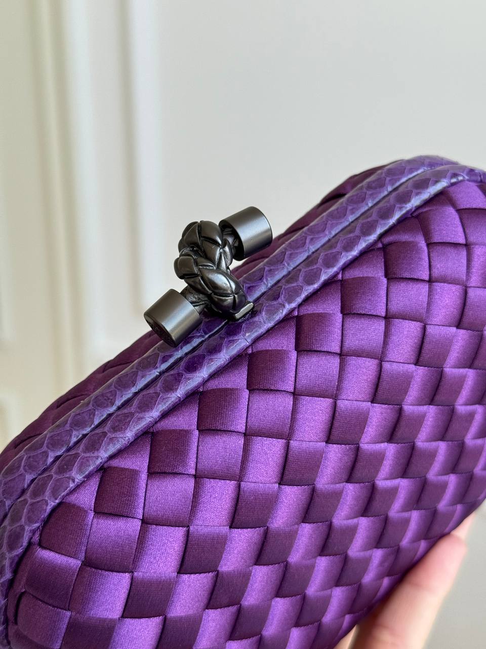 Bottega Veneta Knot Intrecciato Satin Clutch