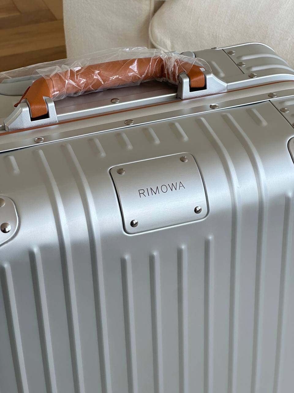RIMOWA Classic Aluminum Suitcase with Leather Handles