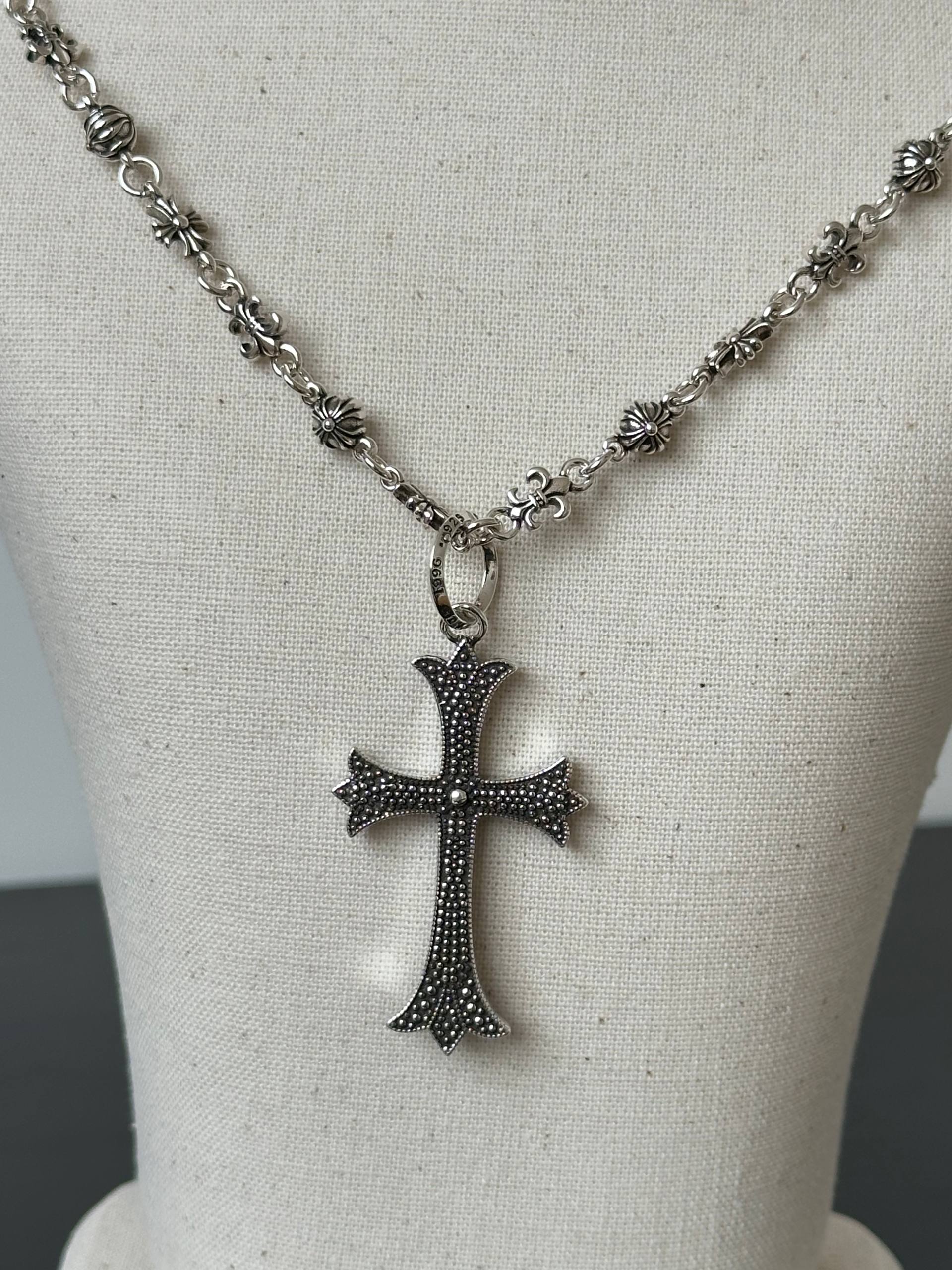 Chrome Hearts Cross Pendant Necklace with Blue Enamel
