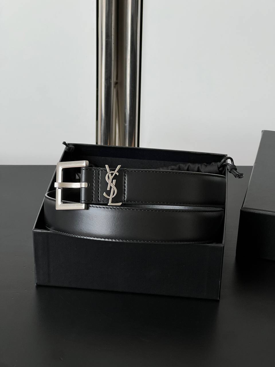 Saint Laurent Cassandre Logo Buckle Smooth Calfskin Belt