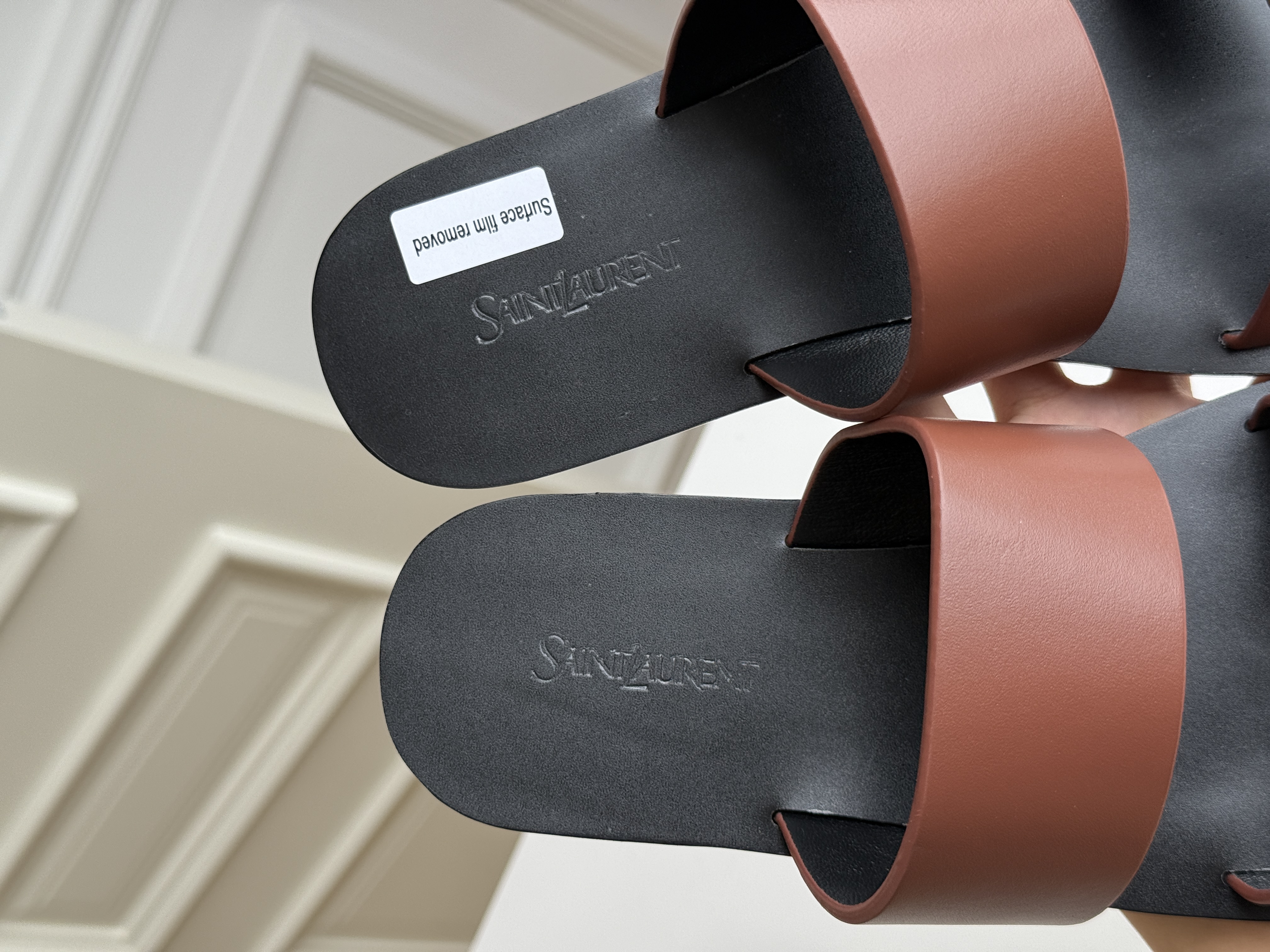 YSL Saint Laurent Babylone Double-Strap Cassandre Flat Sandals