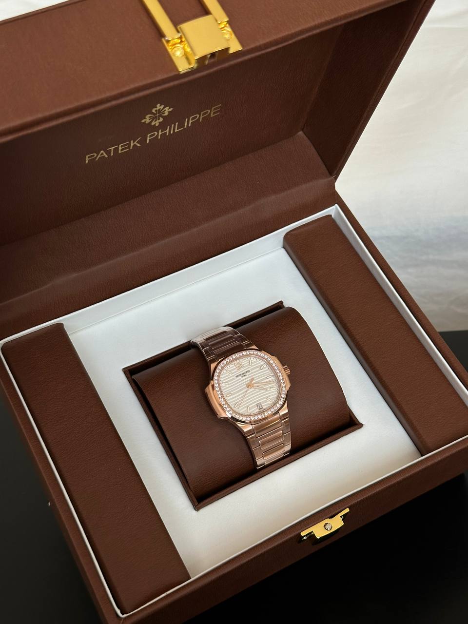 Patek Philippe Nautilus Rose Gold Diamond Bezel Automatic Watch