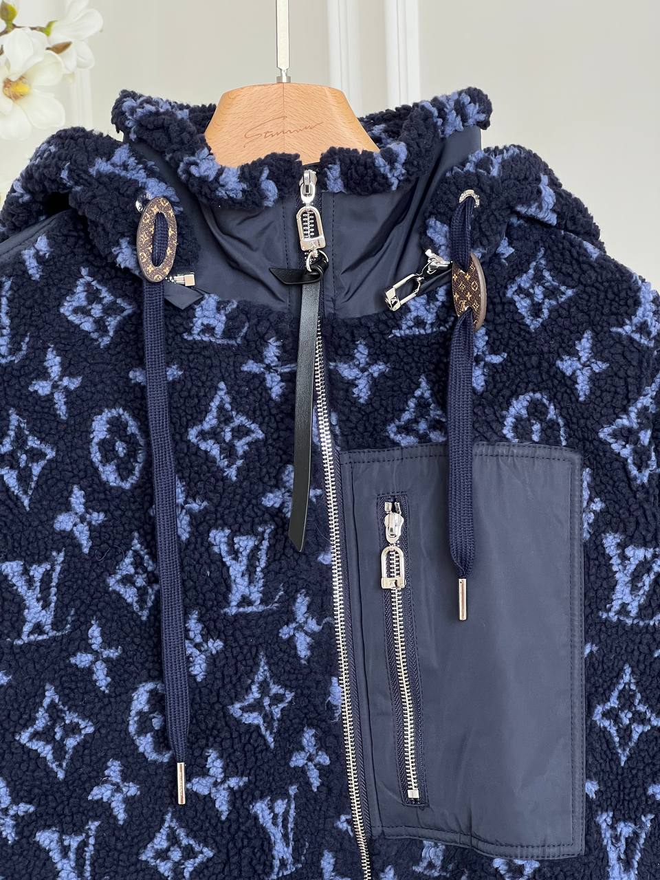 Louis Vuitton Navy Monogram Printed Fleece Hooded Jacket