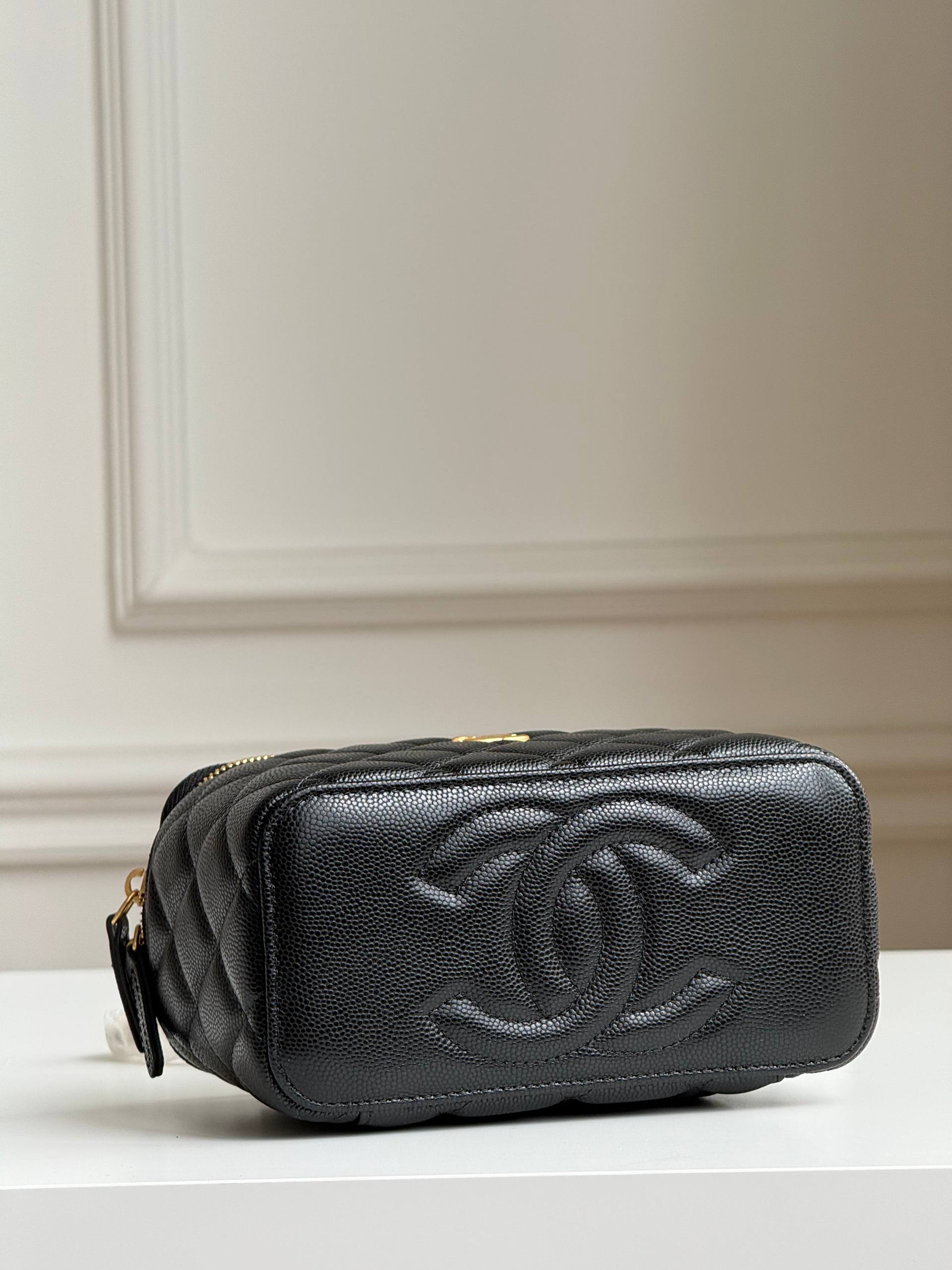 Chanel Quilted Caviar Leather Vanity Case Chain Crossbody Bag