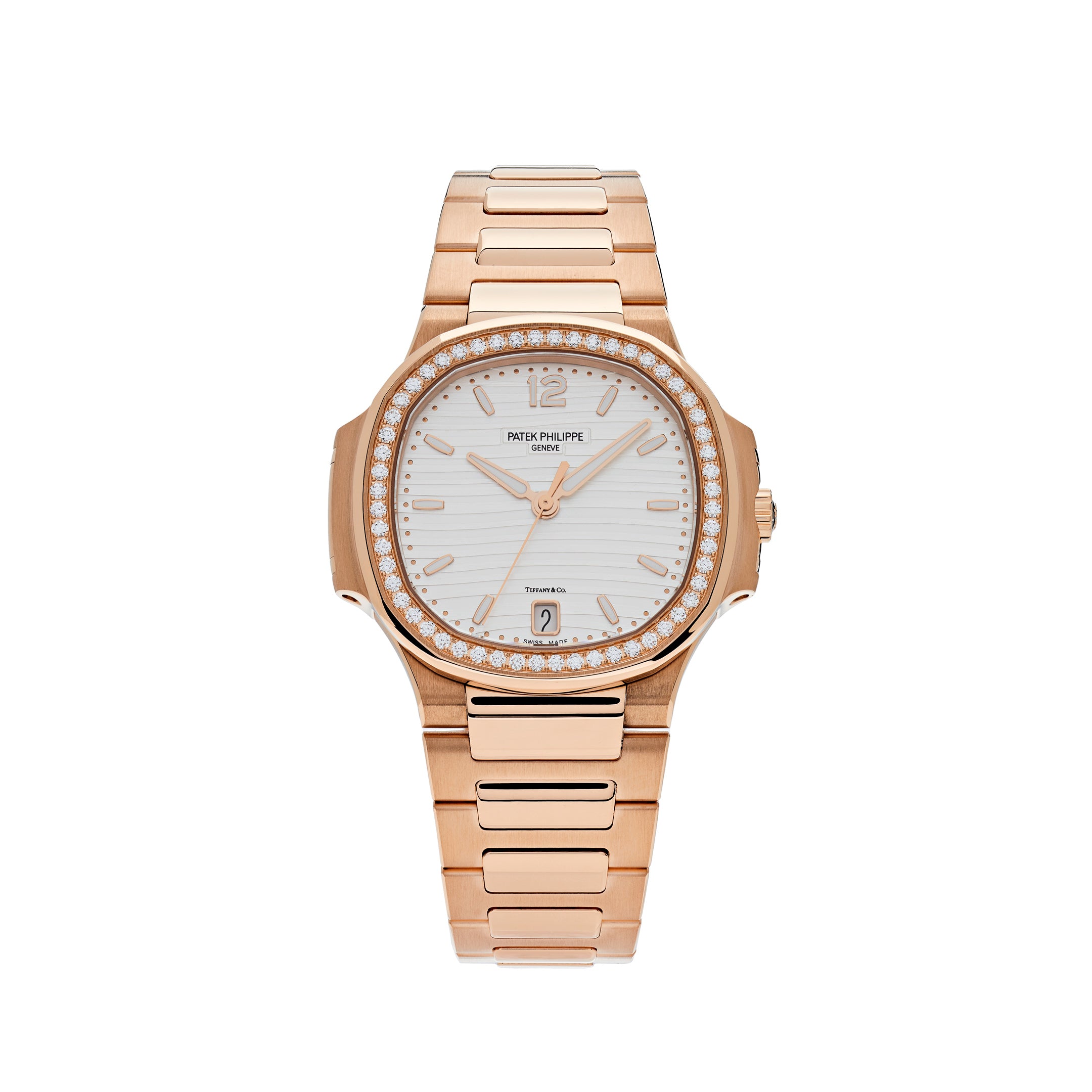Patek Philippe Nautilus Rose Gold Diamond Bezel White Tiffany & Co. Dial 7118/1200R-001【1:1 Replica】