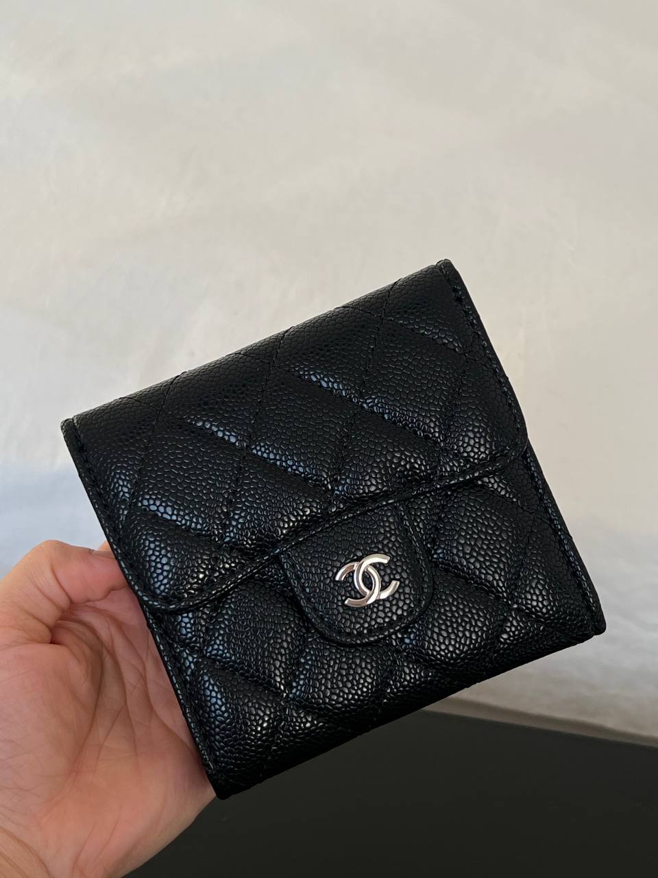 Chanel Black Caviar Quilted Silver-tone Hardware Tri-fold Short Wallet