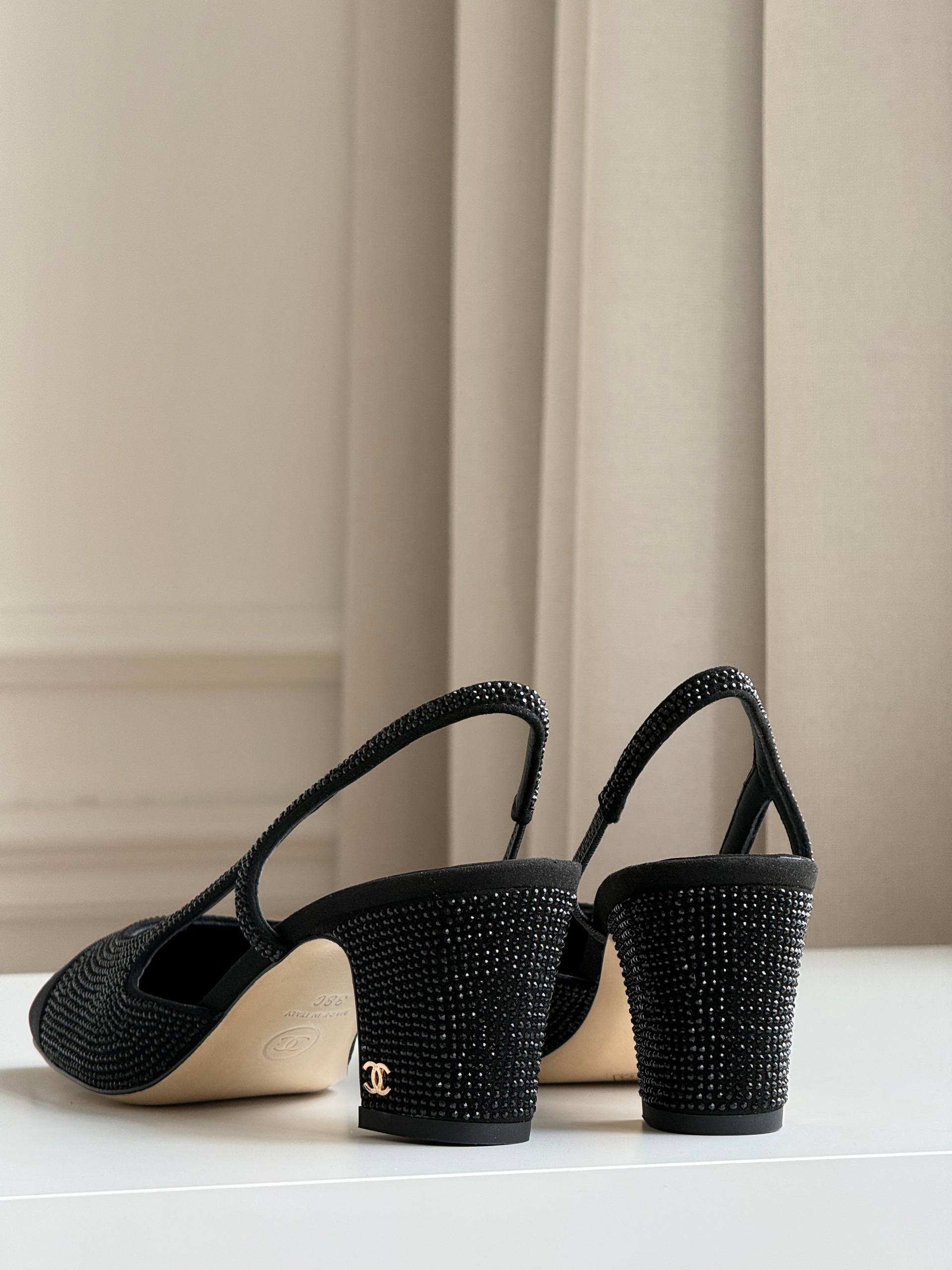 CHANEL Slingbacks, Strass and Satin