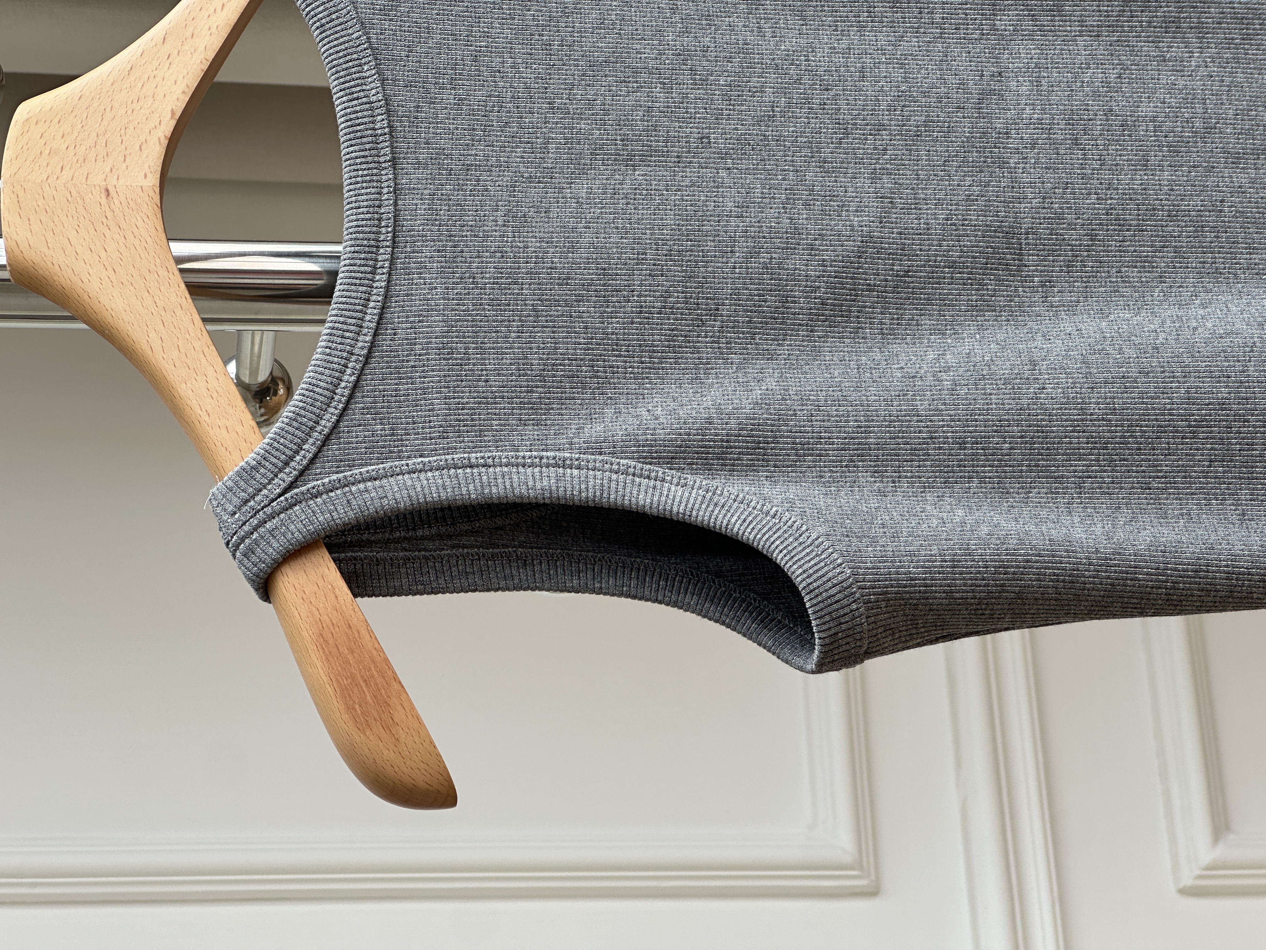 Miu Miu Heather Grey U-Neck Mini Label Ribbed Slim Knit Tank Top