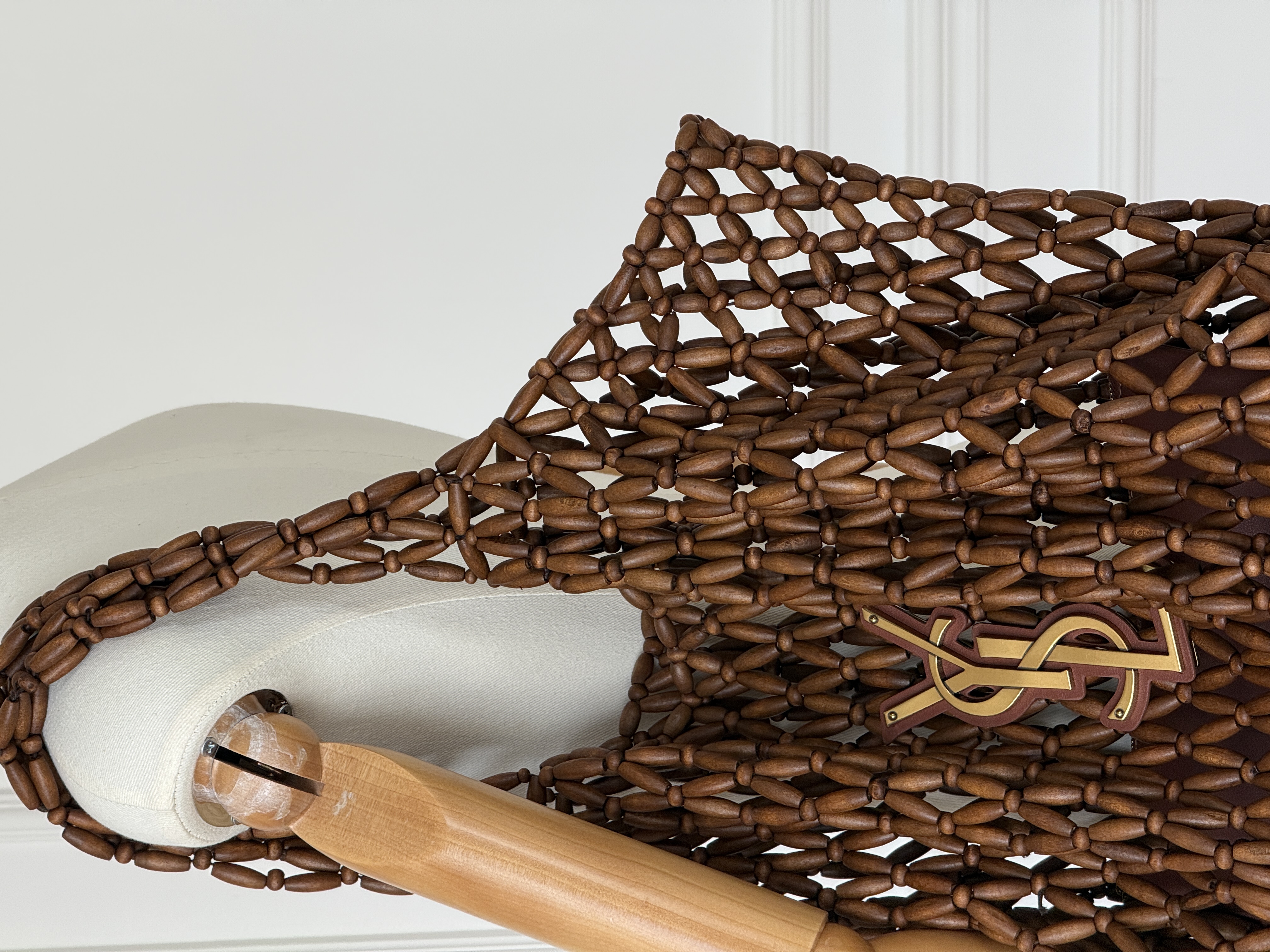 Saint Laurent Icare Beaded Wood Tote