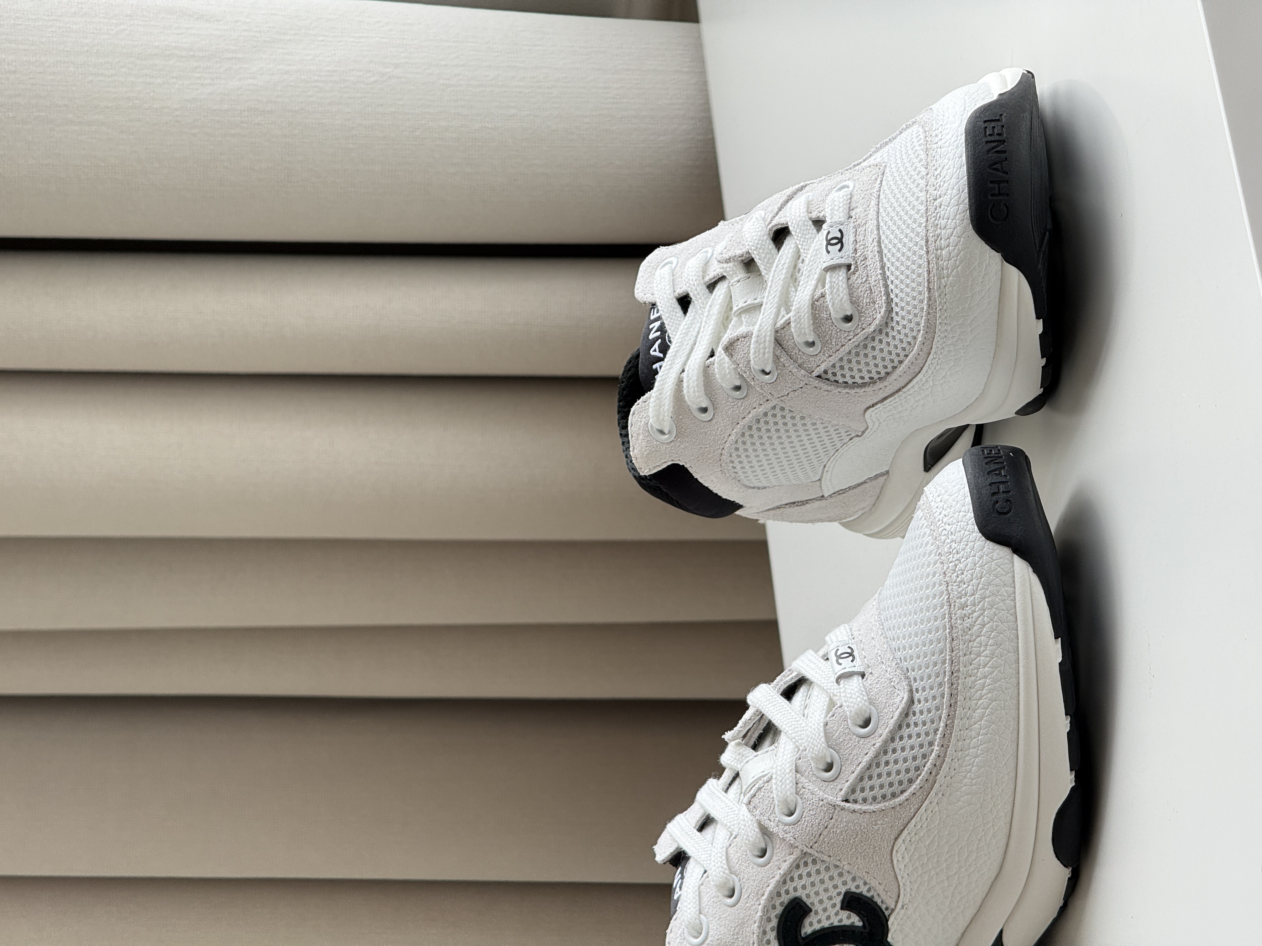 Chanel Black and White Panelled Mesh Dad Sneakers