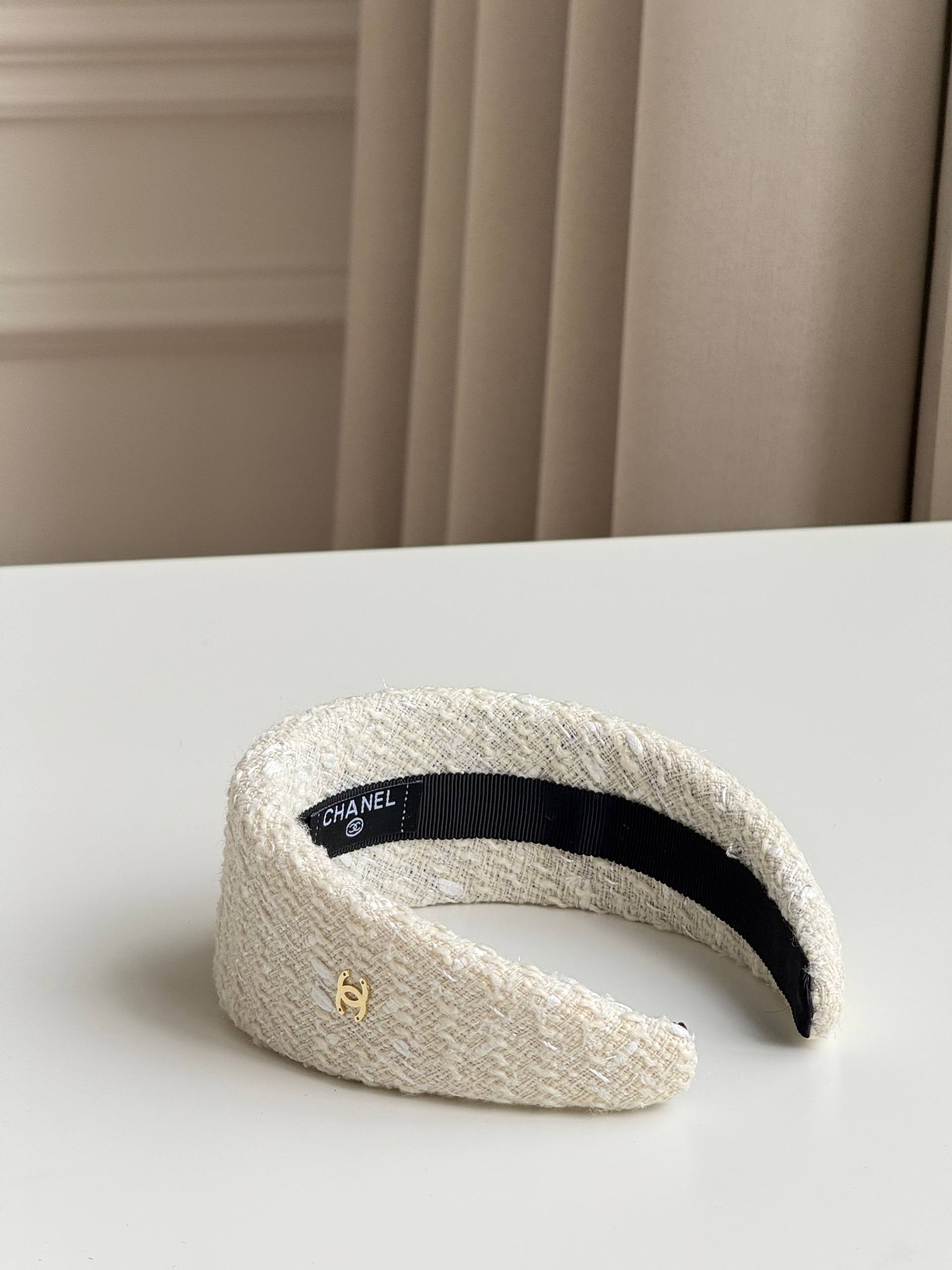 Chanel Interlocking CC Logo Tweed Wide Headband