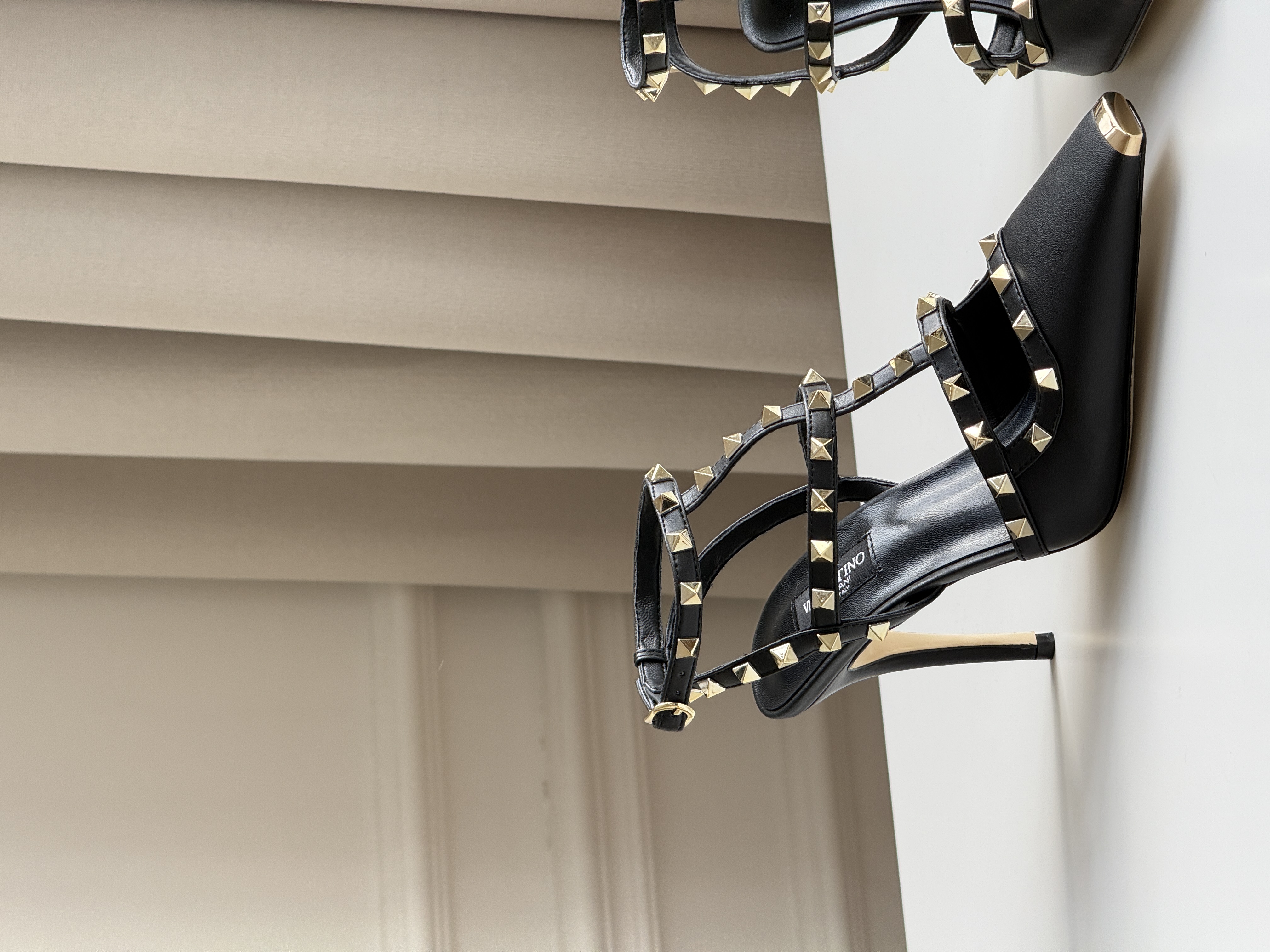 Valentino Black Leather Rockstud Pointed-toe Stiletto Heel Sandals