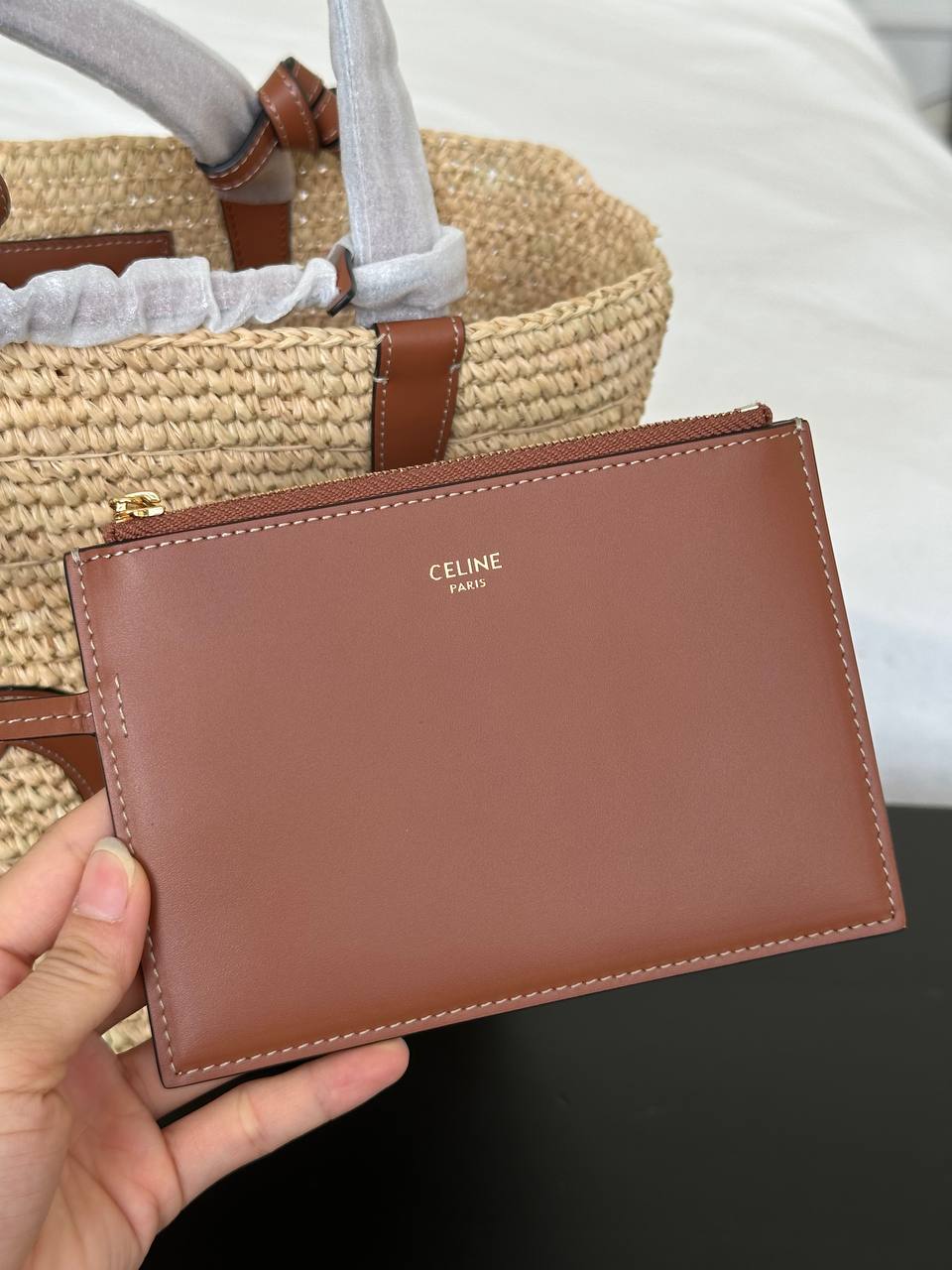 Celine Raffia Tote Bag with Triomphe Leather Patch