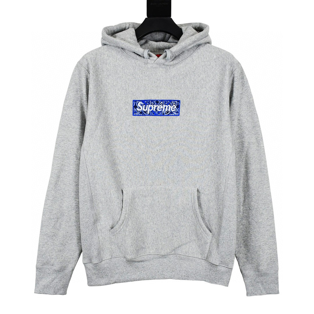 Supreme 19FW Bandana Box Logo Hoodie Grey