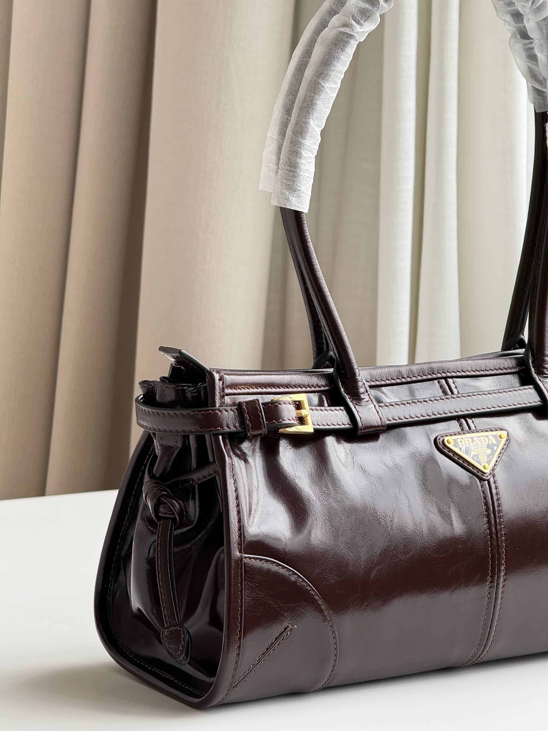 Prada Bonnie Dark Brown Antiqued Leather Tote