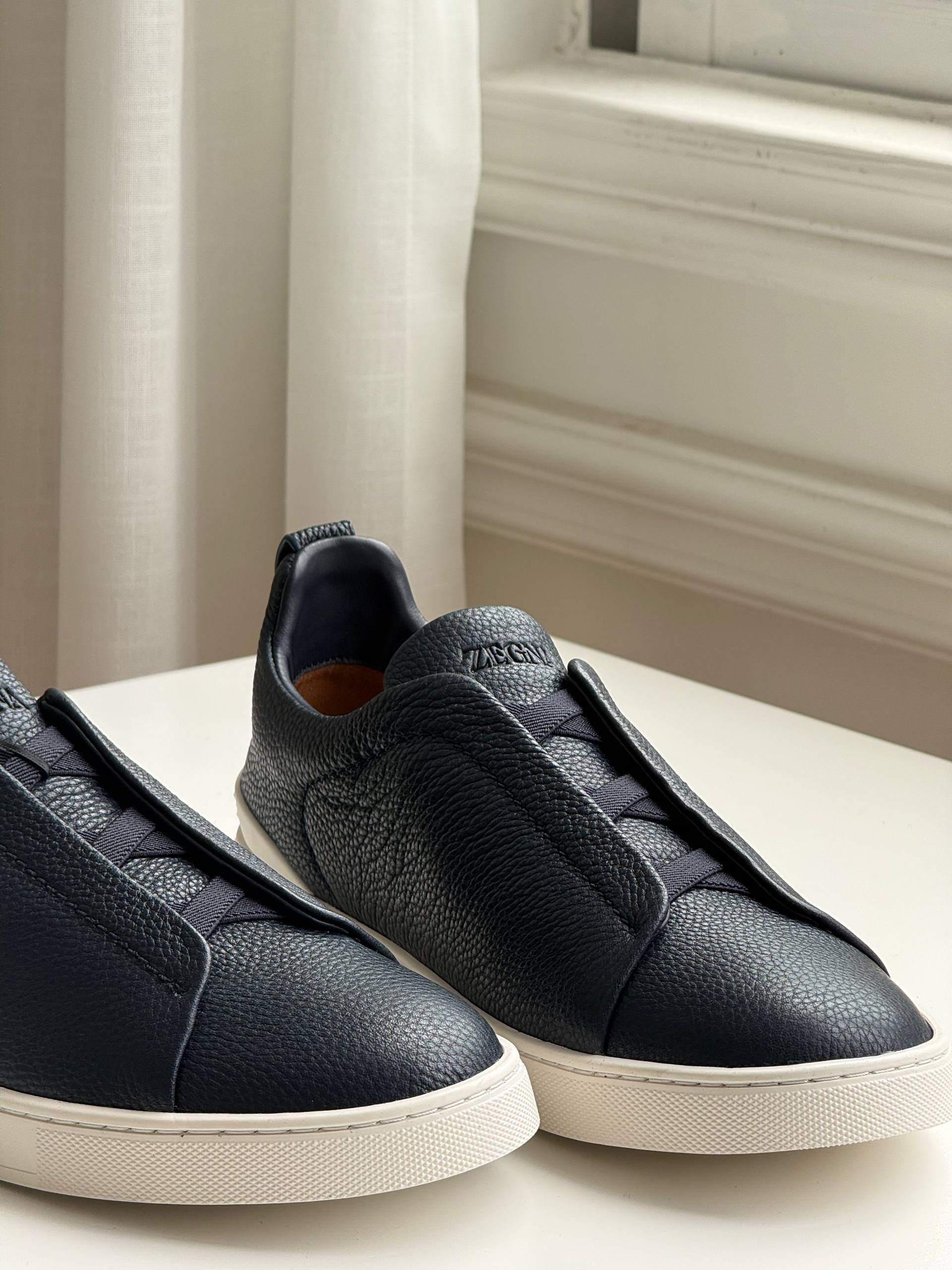 Zegna Triple Stitch Elastic Slip-On Leather Sneakers