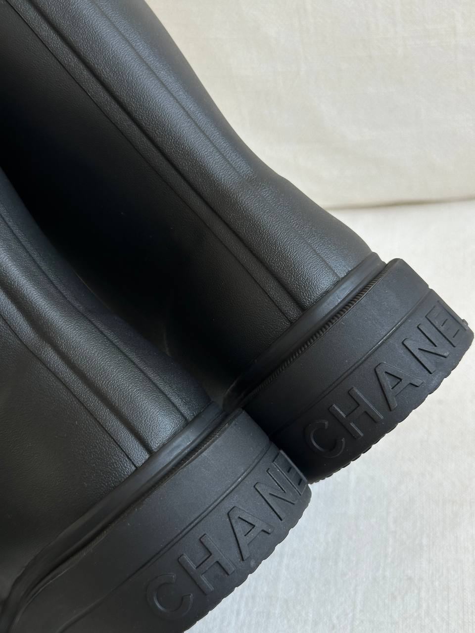 Chanel Black Rubber Mid-Calf CC Logo Rain Boots