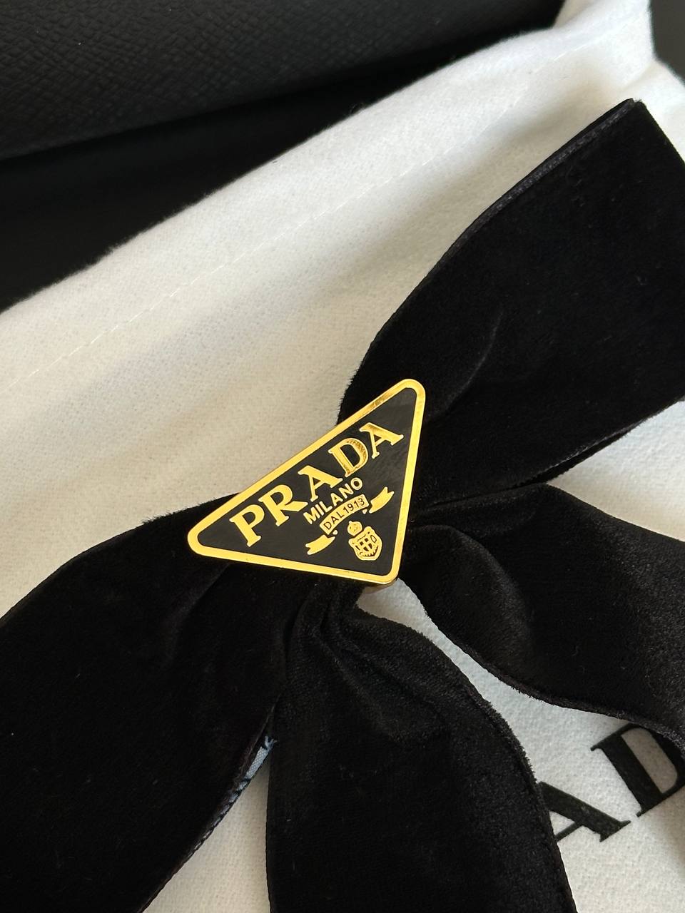 Prada Velvet Bow Hair Clip with Triangle Logo