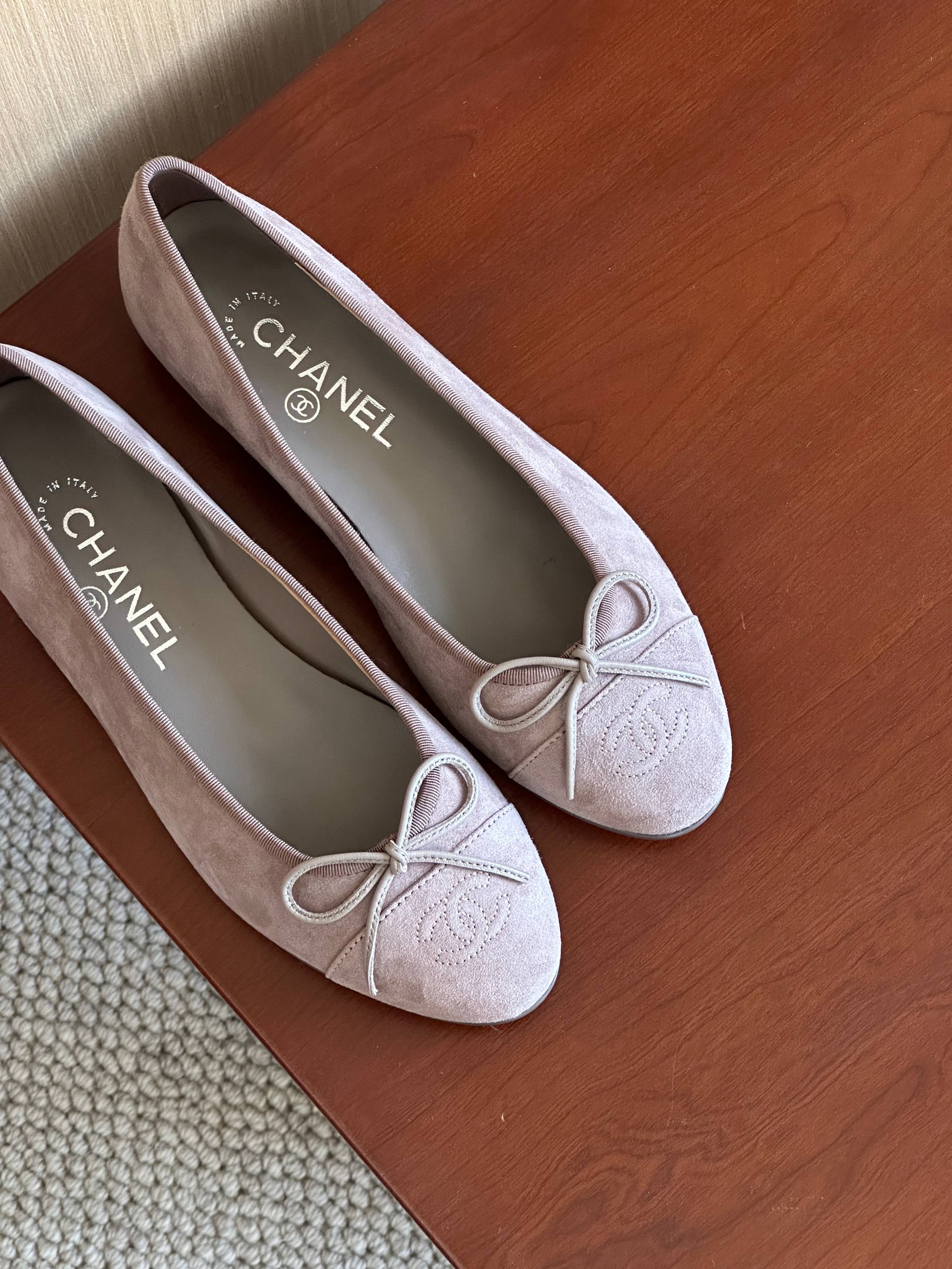 Chanel Dusty Pink Suede Bow Flat Ballet Shoes