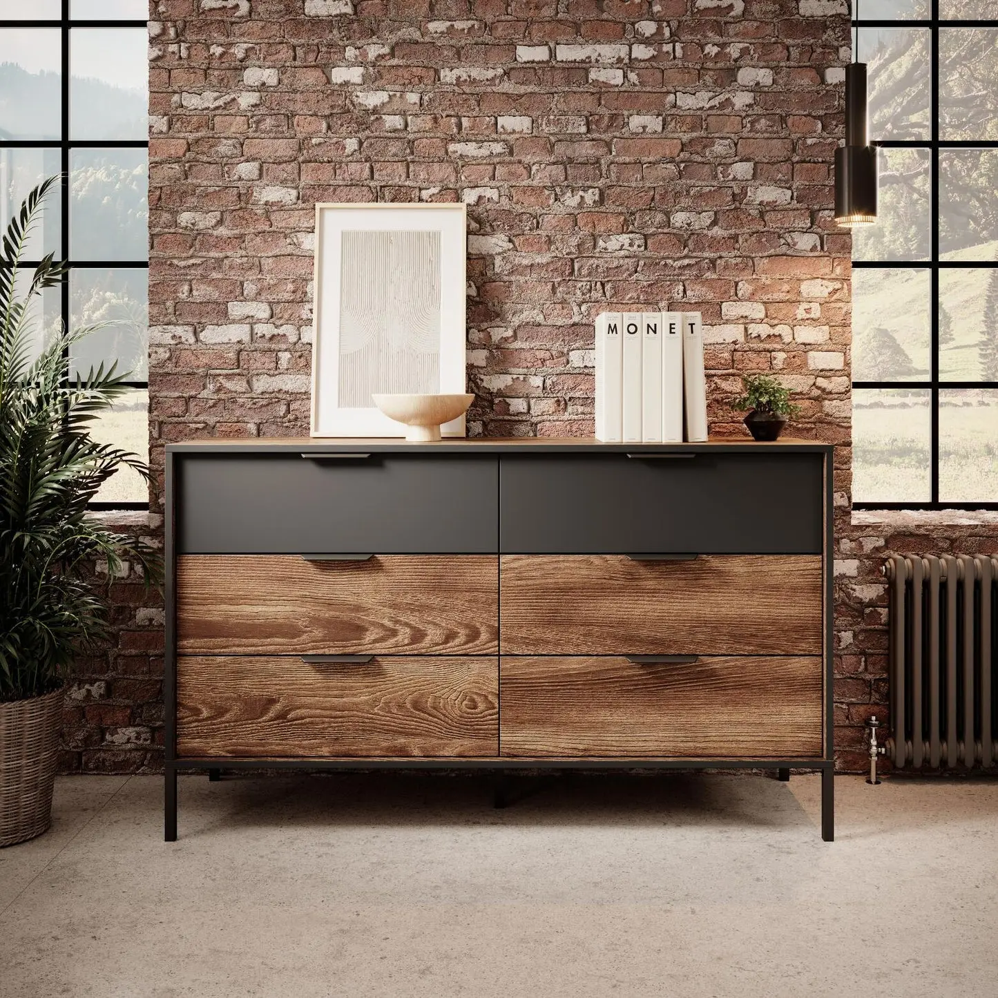 MILTON - Commode de chambre effet bois - 138 x 40 x 82cm