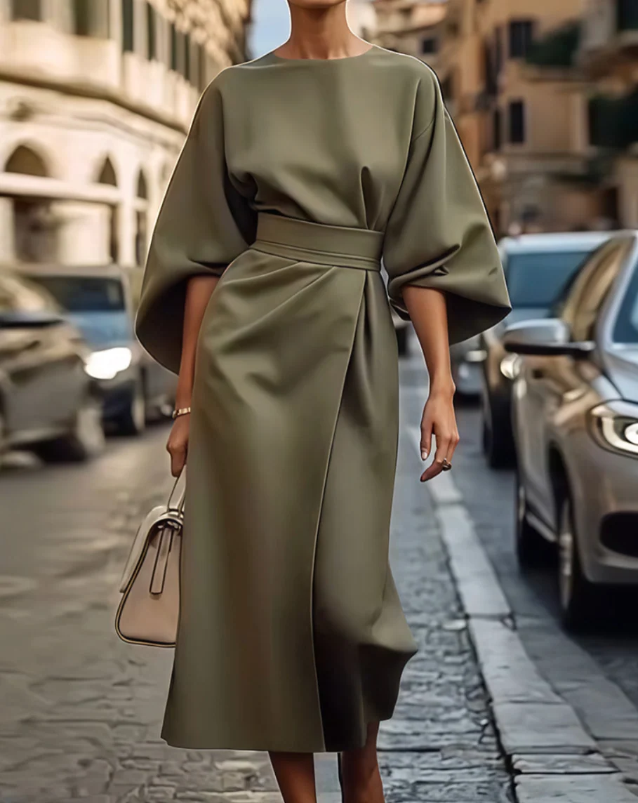 Valentina | Robe Maxi Élégante à Manches Volumineuses