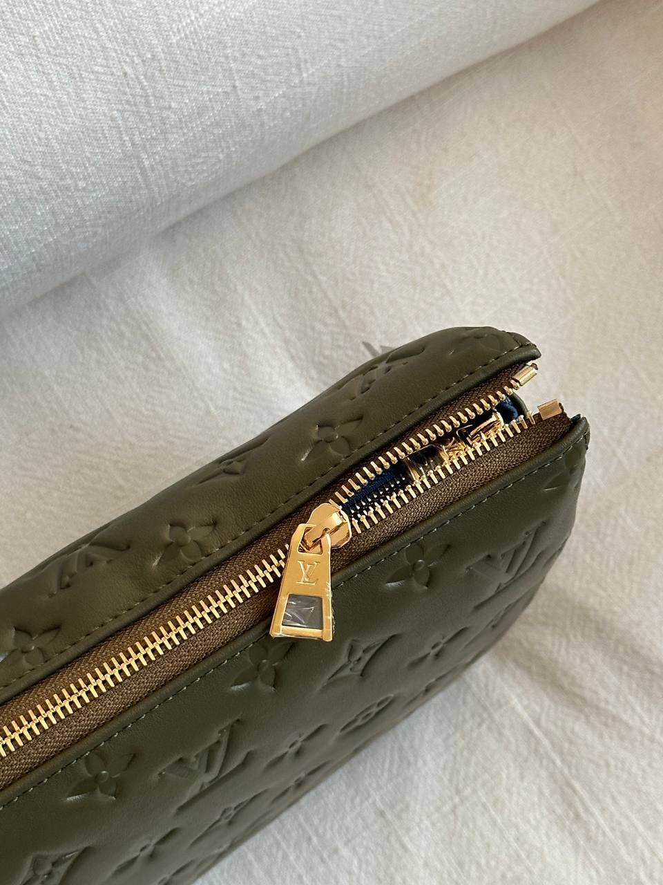 Louis Vuitton Olive Green Monogram Embossed Leather Clutch Pouch