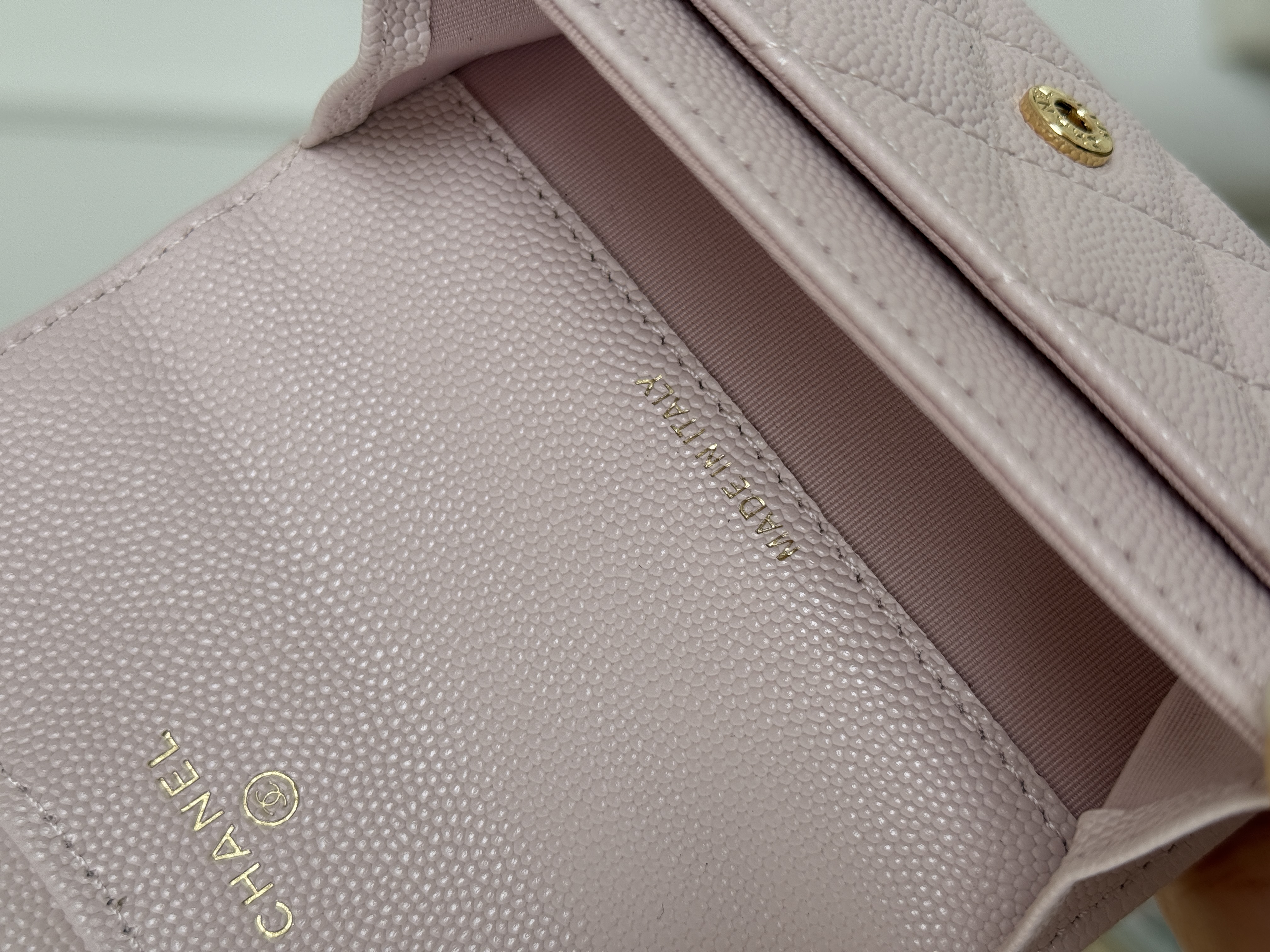 CHANEL Light Pink Caviar Quilted CC Flap Small Card Wallet
