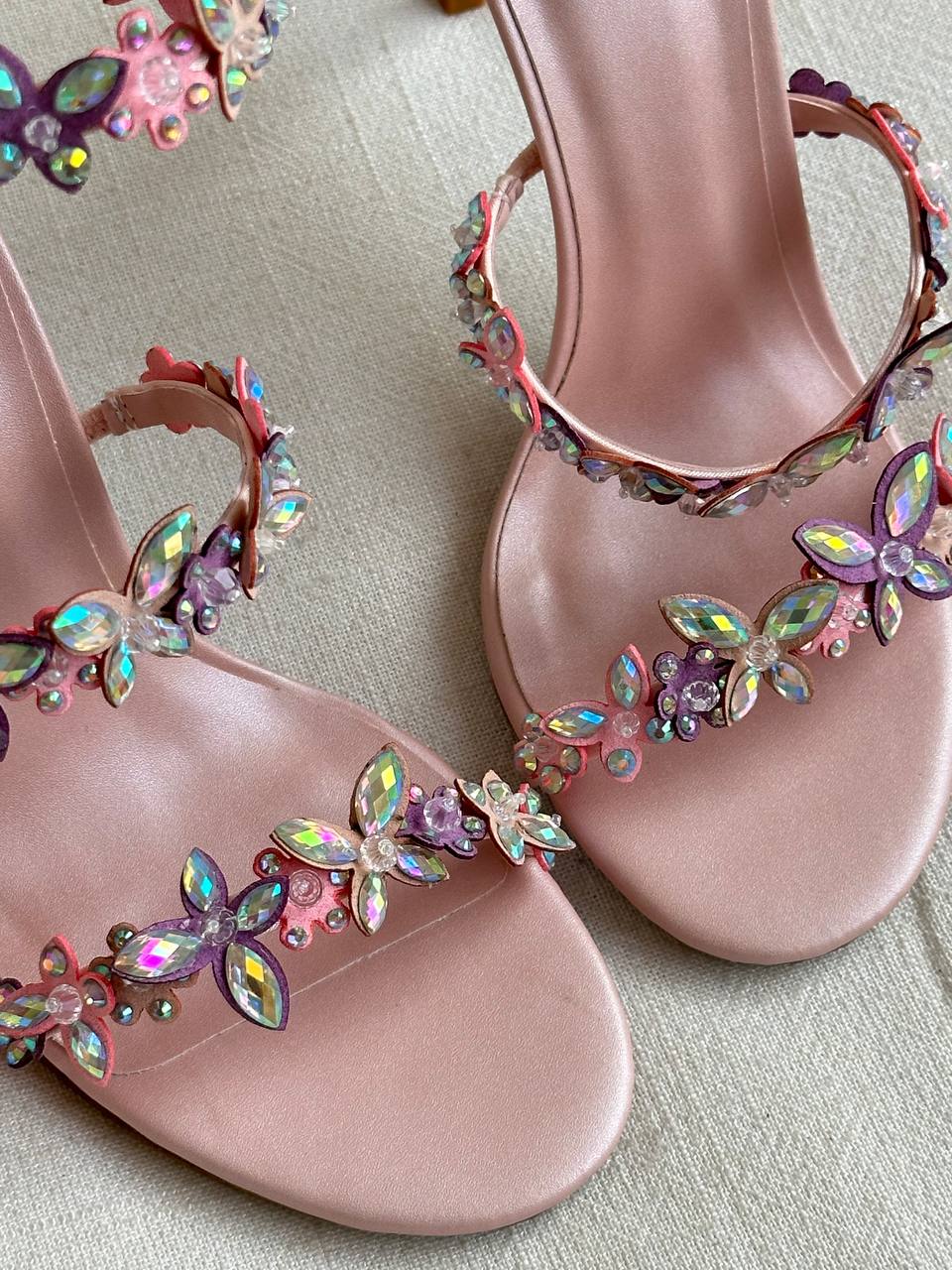Rene Caovilla Iridescent Crystal Butterfly Spiral-wrap Stiletto Sandals