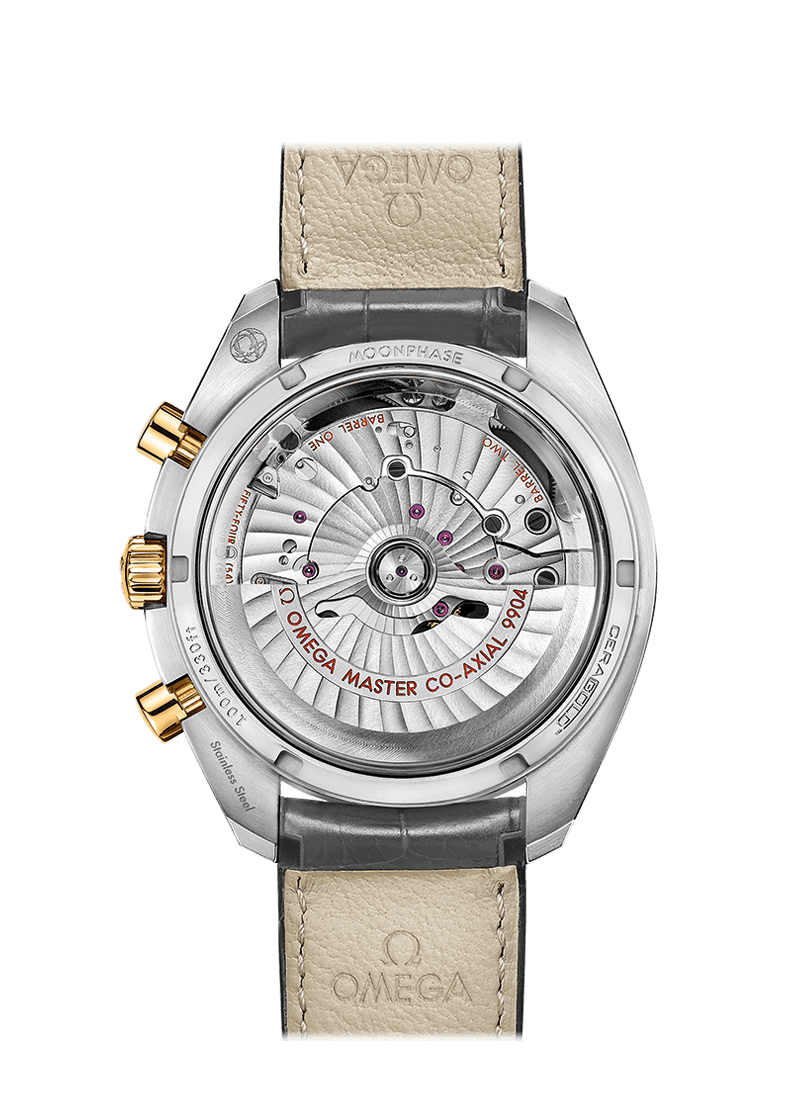 MOONPHASE CO‑AXIAL MASTER CHRONOMETER MOONPHASE CHRONOGRAPH 44.25 MM 304.23.44.52.06.001 FAVOURITES COMPARE Steel ‑ yellow gold on Leather strap