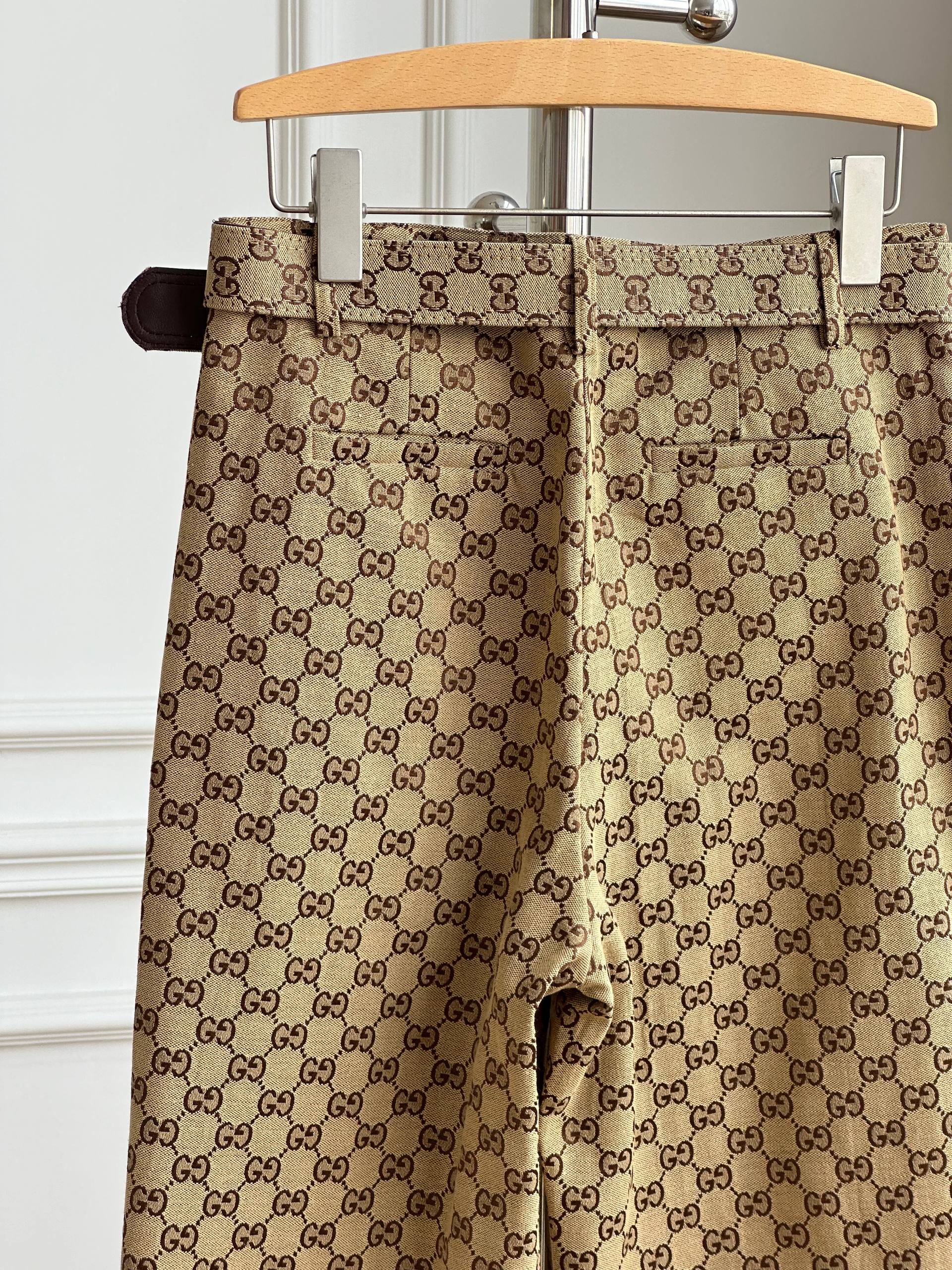 Gucci GG Monogram Belted Wide Leg Trousers