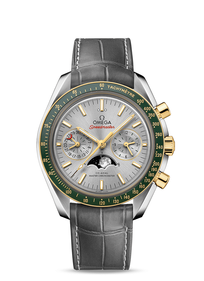 MOONPHASE CO‑AXIAL MASTER CHRONOMETER MOONPHASE CHRONOGRAPH 44.25 MM 304.23.44.52.06.001 FAVOURITES COMPARE Steel ‑ yellow gold on Leather strap