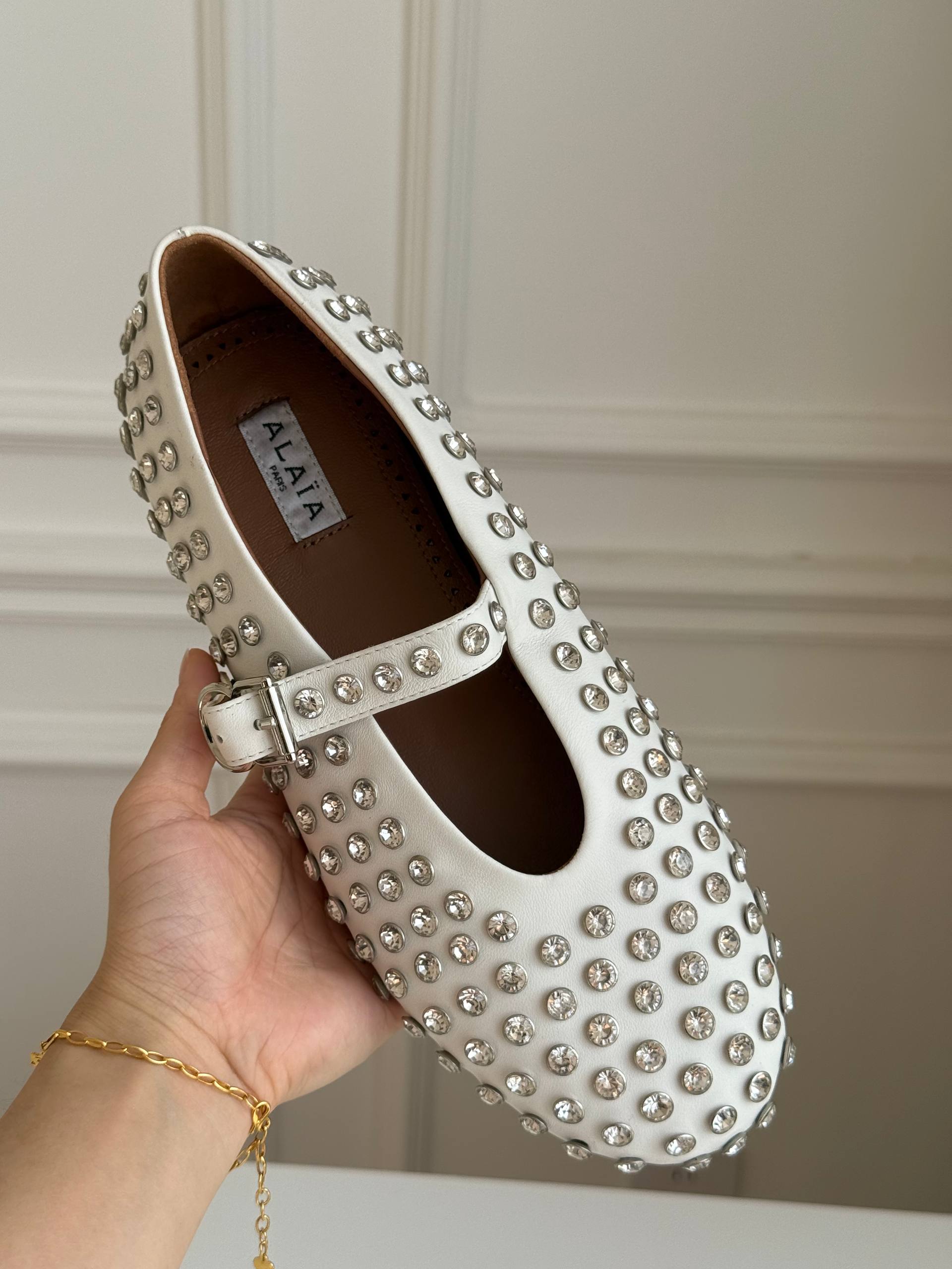 Rhinestone Studded Mary Jane Ballet Flats / Crystal Embellished Ballerina Shoes
