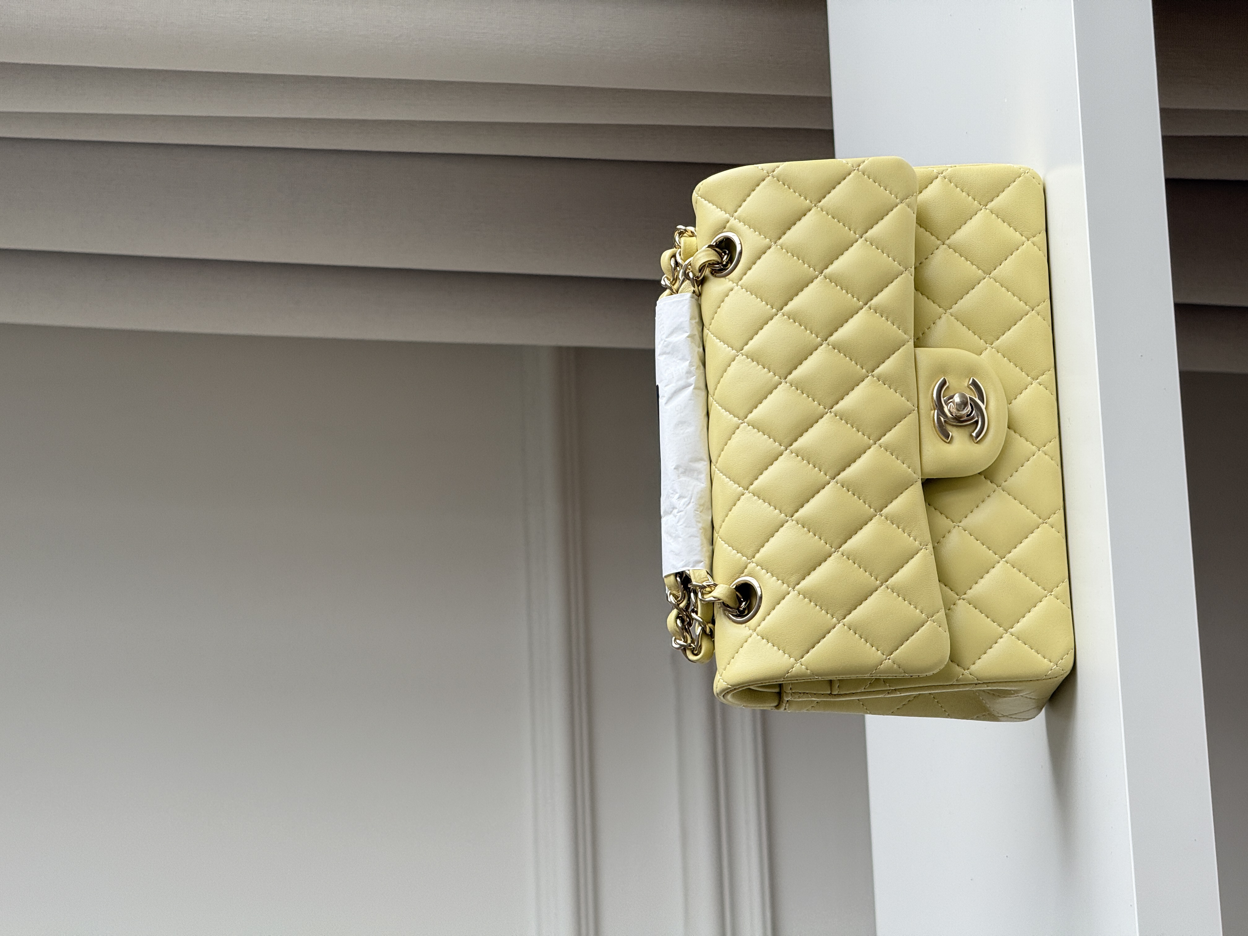 CHANEL Classic Flap Medium, Lambskin Classic Flap Bag in Pale Yellow