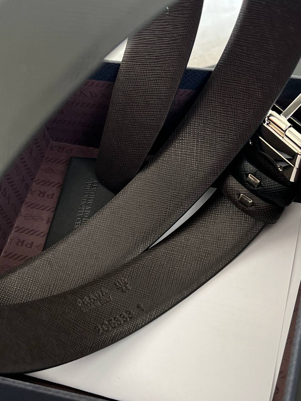Prada Black Saffiano Leather Belt with Pin Buckle