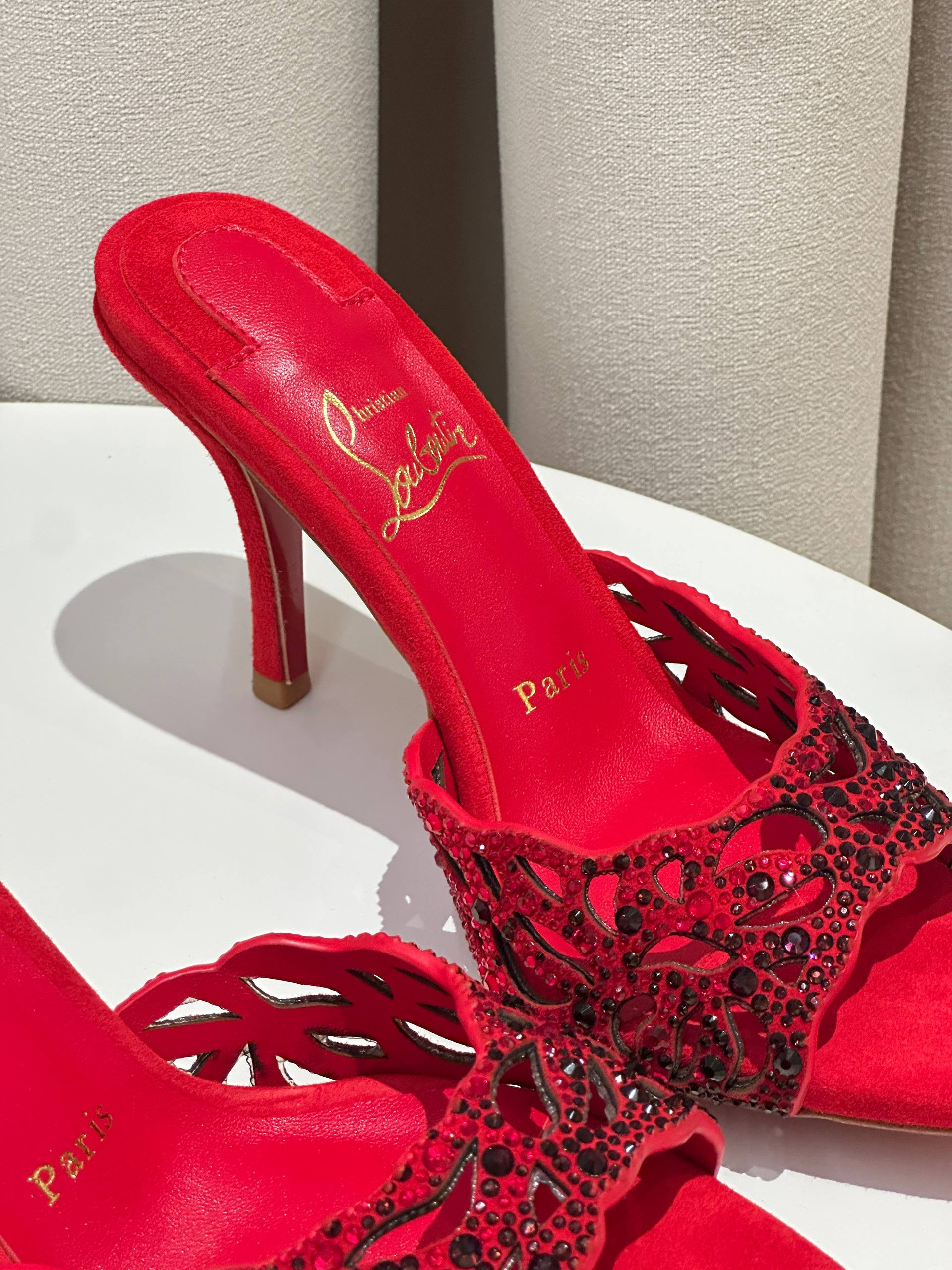 Christian Louboutin  Red-soled rhinestone mules