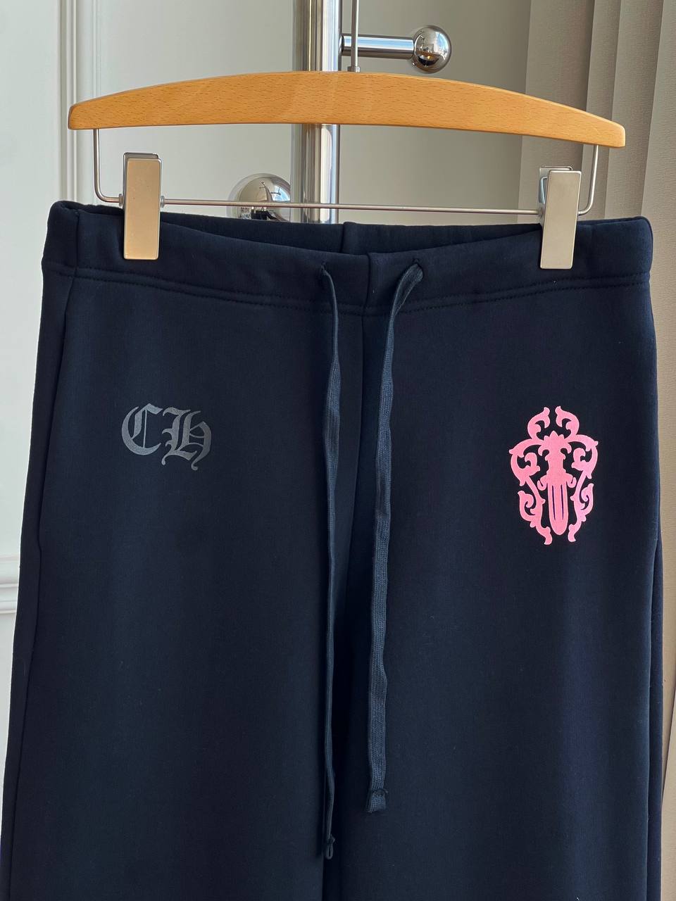 Chrome Hearts Pink Cross Patch Drawstring Wide-Leg Sweatpants