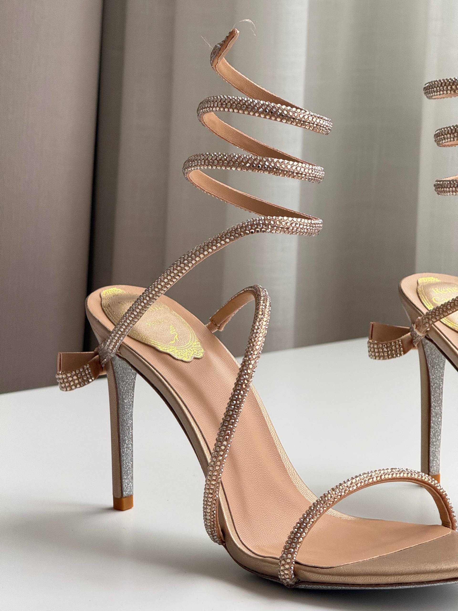 Spiral Wrap Rhinestone Strap Open Toe Stiletto High Heel Sandals