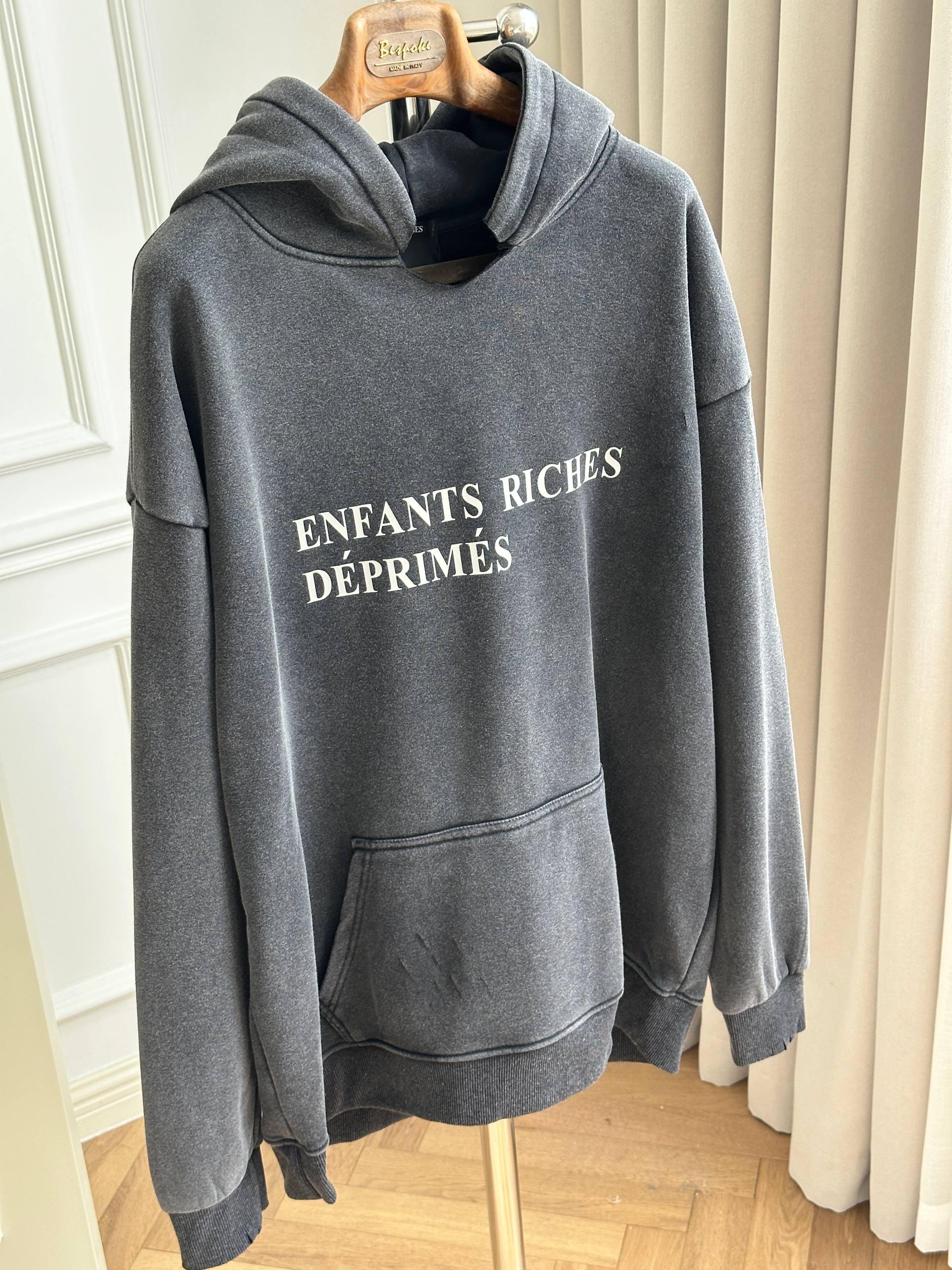 Enfants Riches Déprimés Washed Charcoal French Letter Print Hoodie