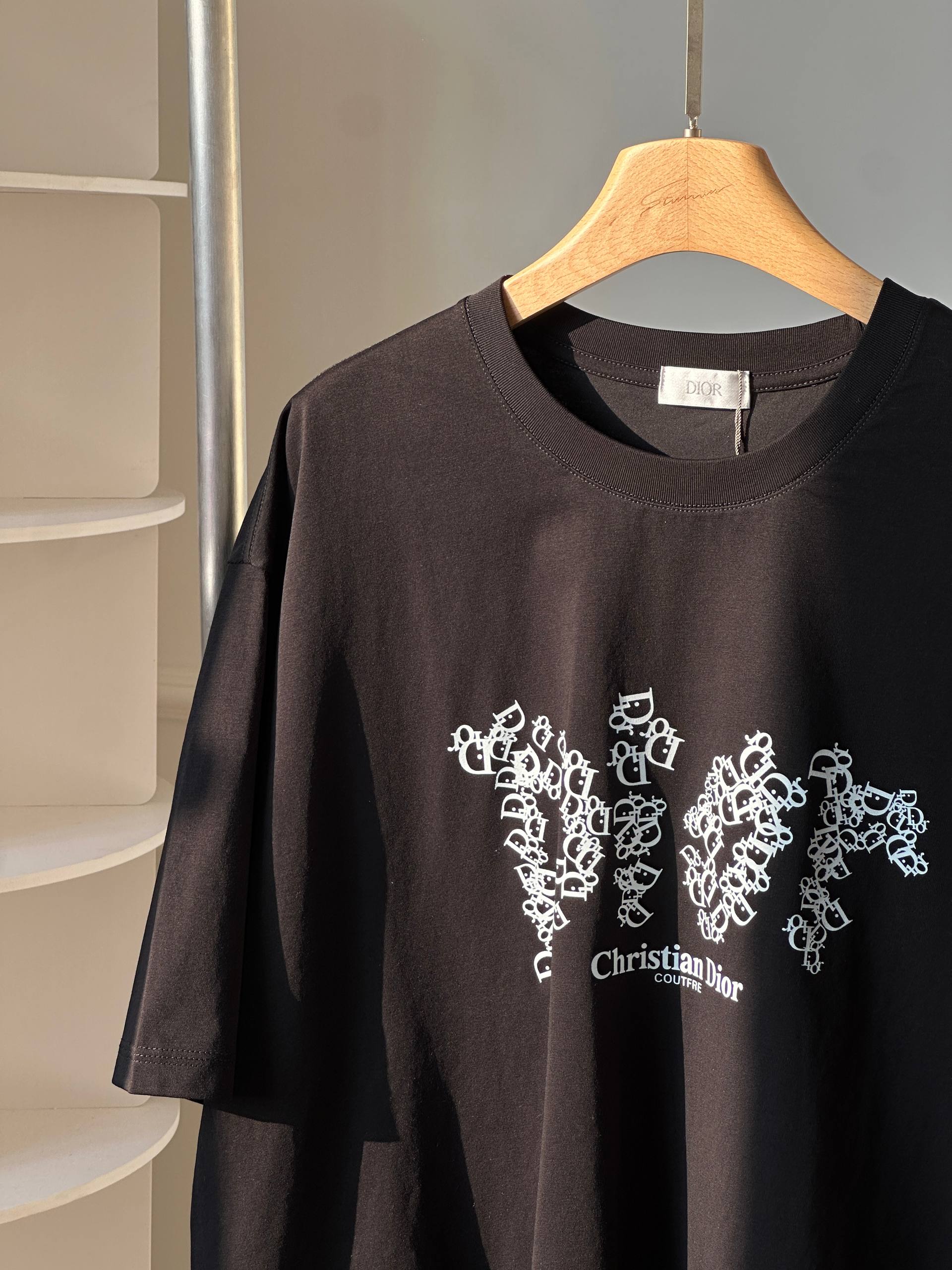 Dior Crew Neck Loose Drop Shoulder Short Sleeve T-Shirt with Graffiti DIOR Logo