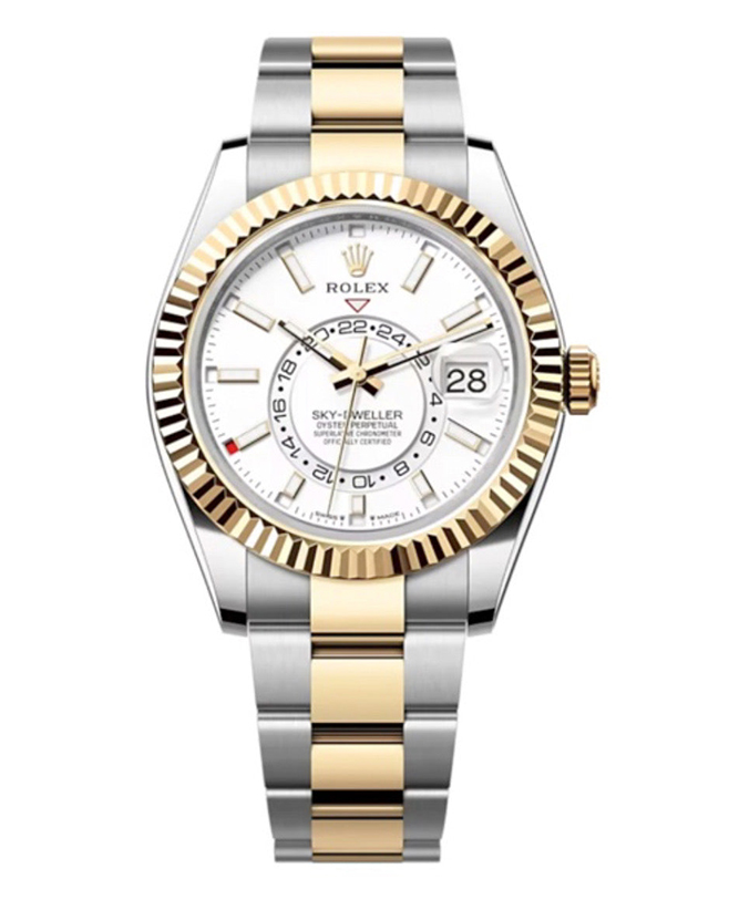 2023 Release Rolex Sky-Dweller, Intense white dial, Oyster bracelet, Oystersteel and 18k yellow gold Watch 336933【1:1 Replica】