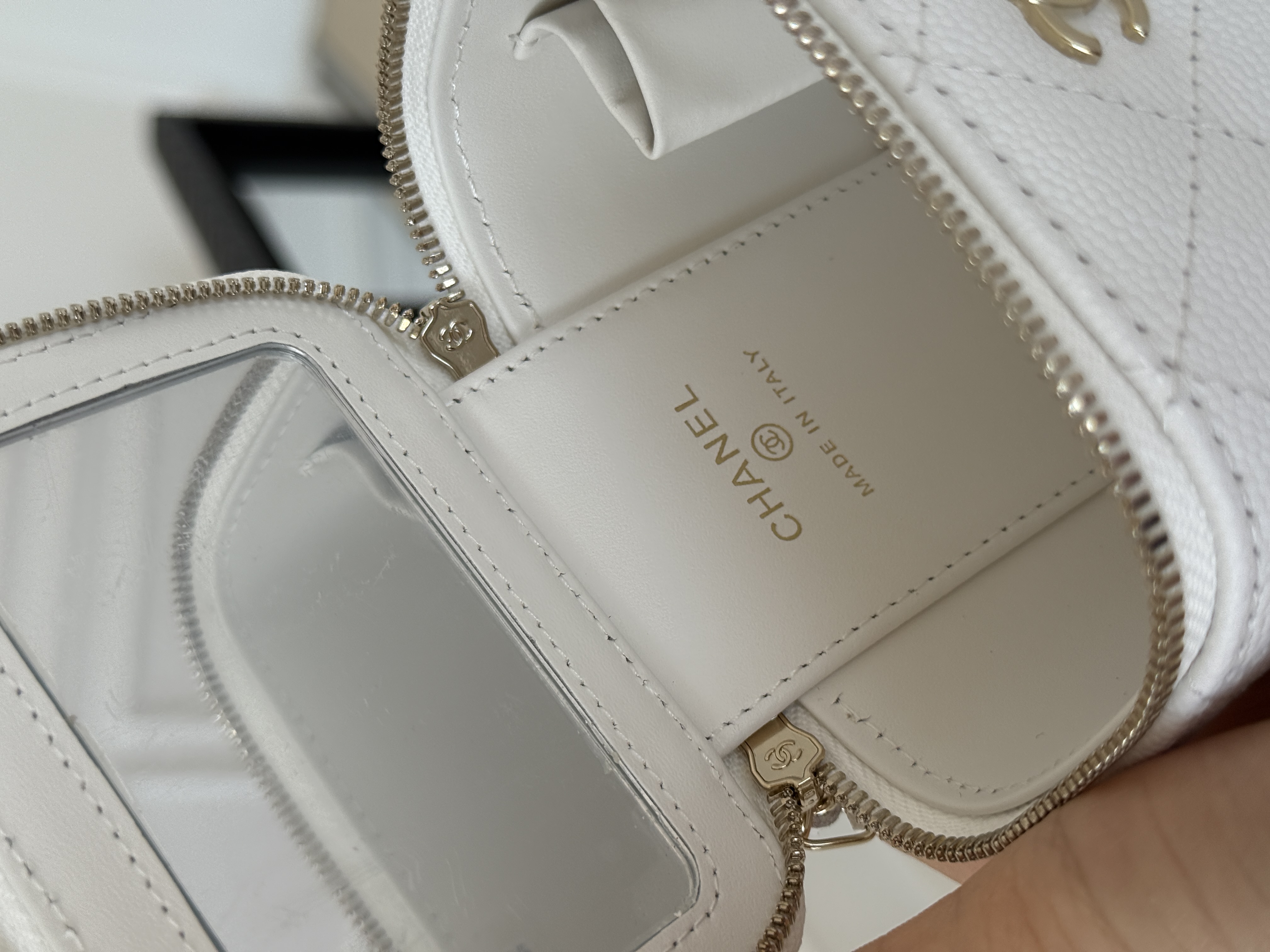 CHANEL Classic Quilted Caviar Leather Mini Vanity Case with Chain
