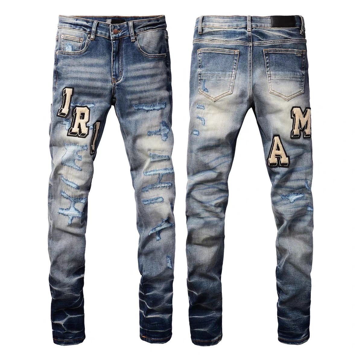 No. 8826 Fleece Letters Logo Jeans Blue
