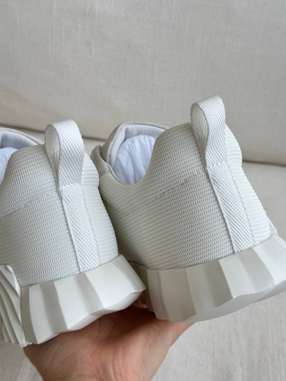 Hermès White Technical Fabric & Suede Chunky Sole Sneaker