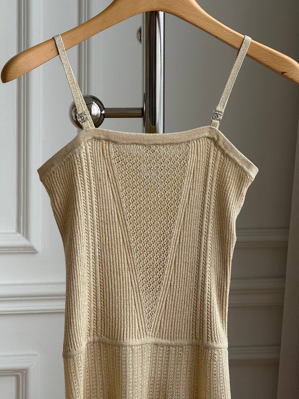Sequin-Embellished Ribbed Knit Cami Midi Dress