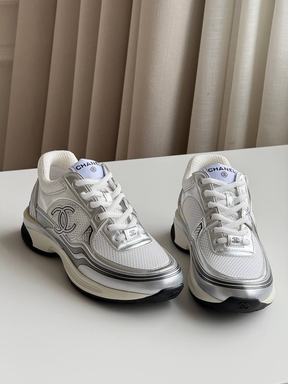 CHANEL Mesh & Metallic Calfskin Sneakers