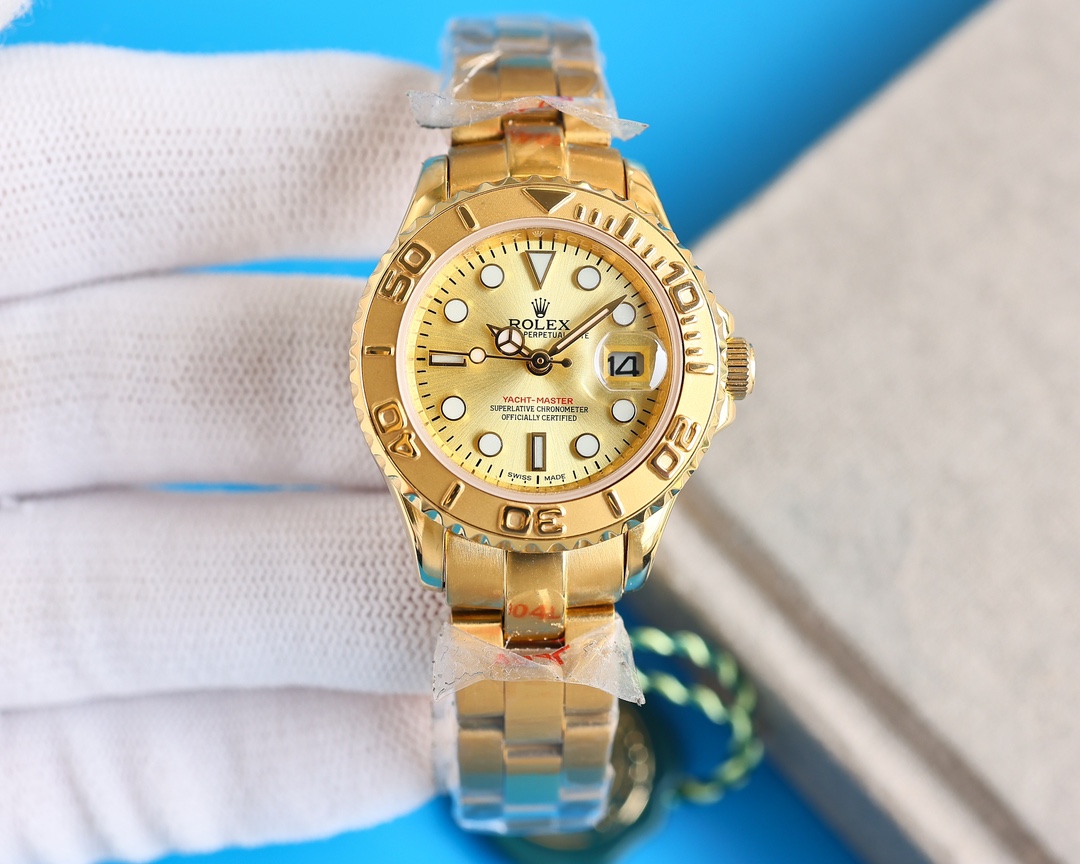 Rolex Yacht-Master 169628 Yellow Gold Champagne Dial 29mm Lady Replica Watch